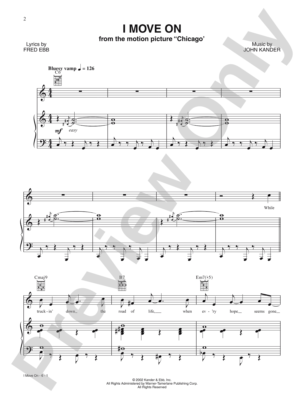 I Move On (from Chicago): Piano/Vocal/Chords