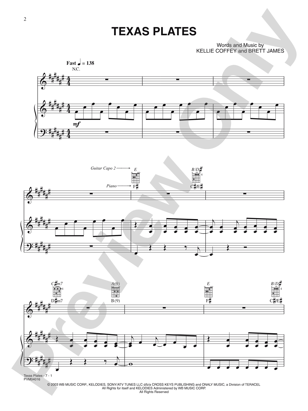 Texas Plates: Piano/Vocal/Chords