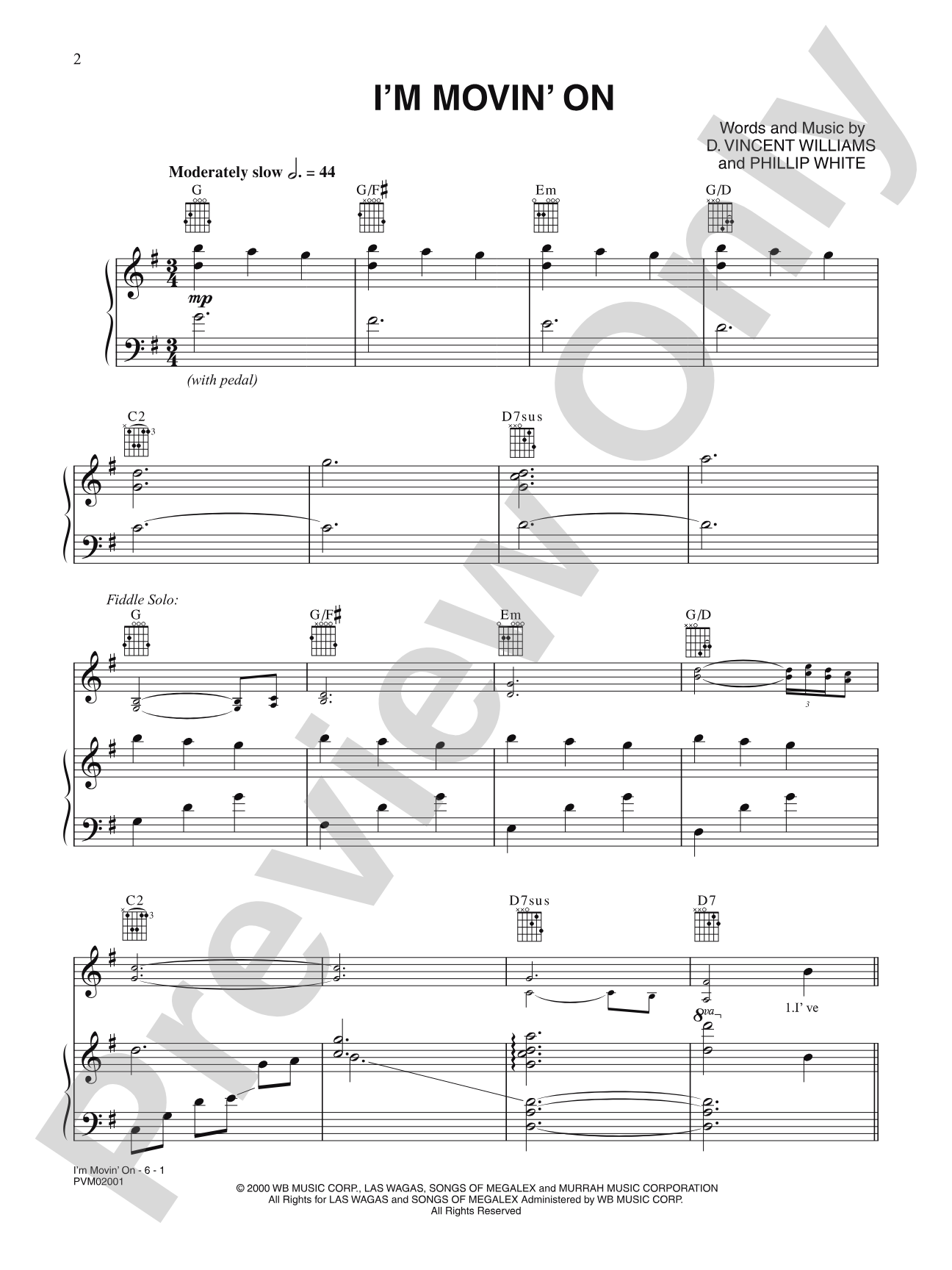I'm Movin' On: Piano/Vocal/Chords