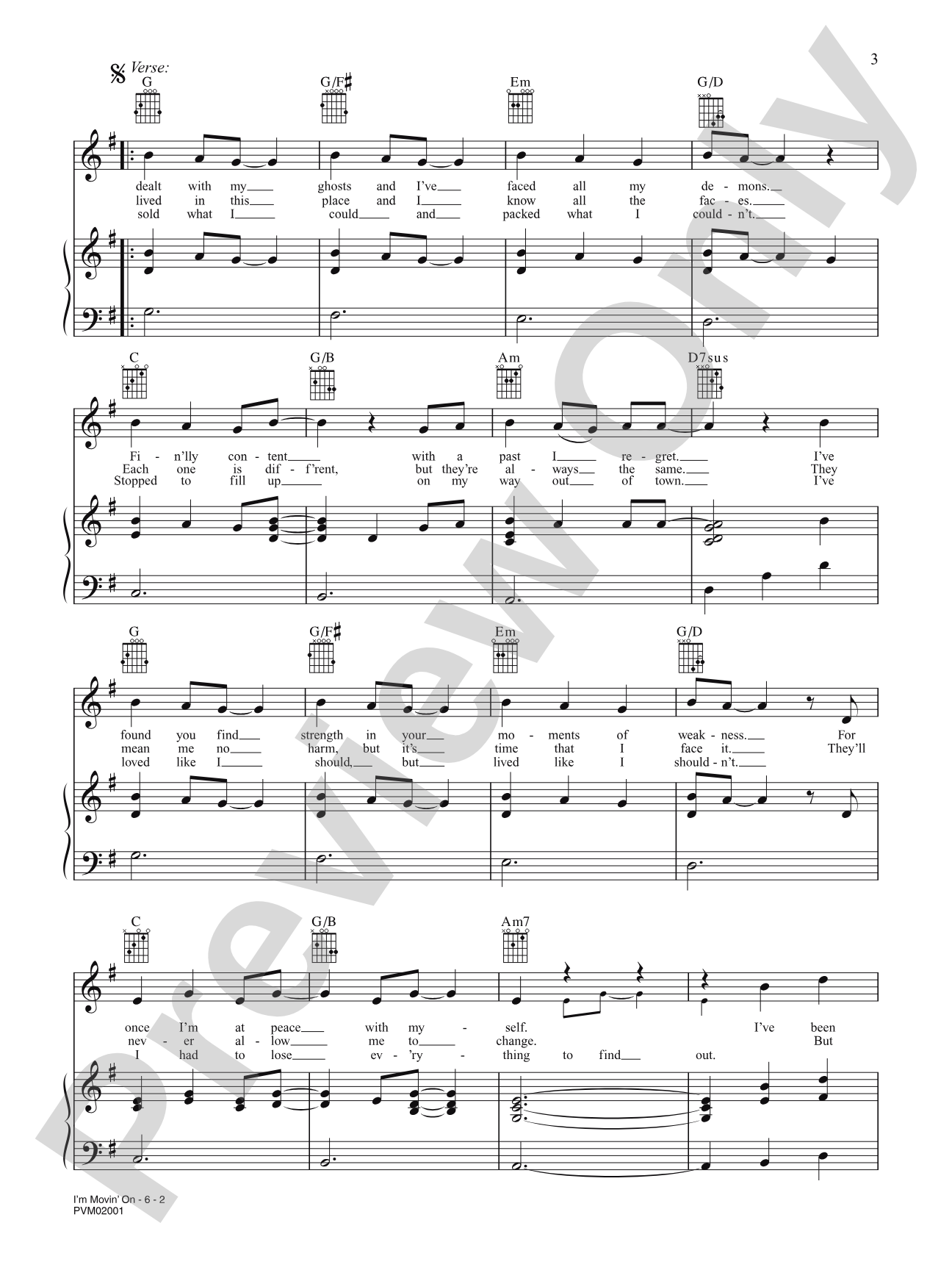 I'm Movin' On: Piano/Vocal/Chords