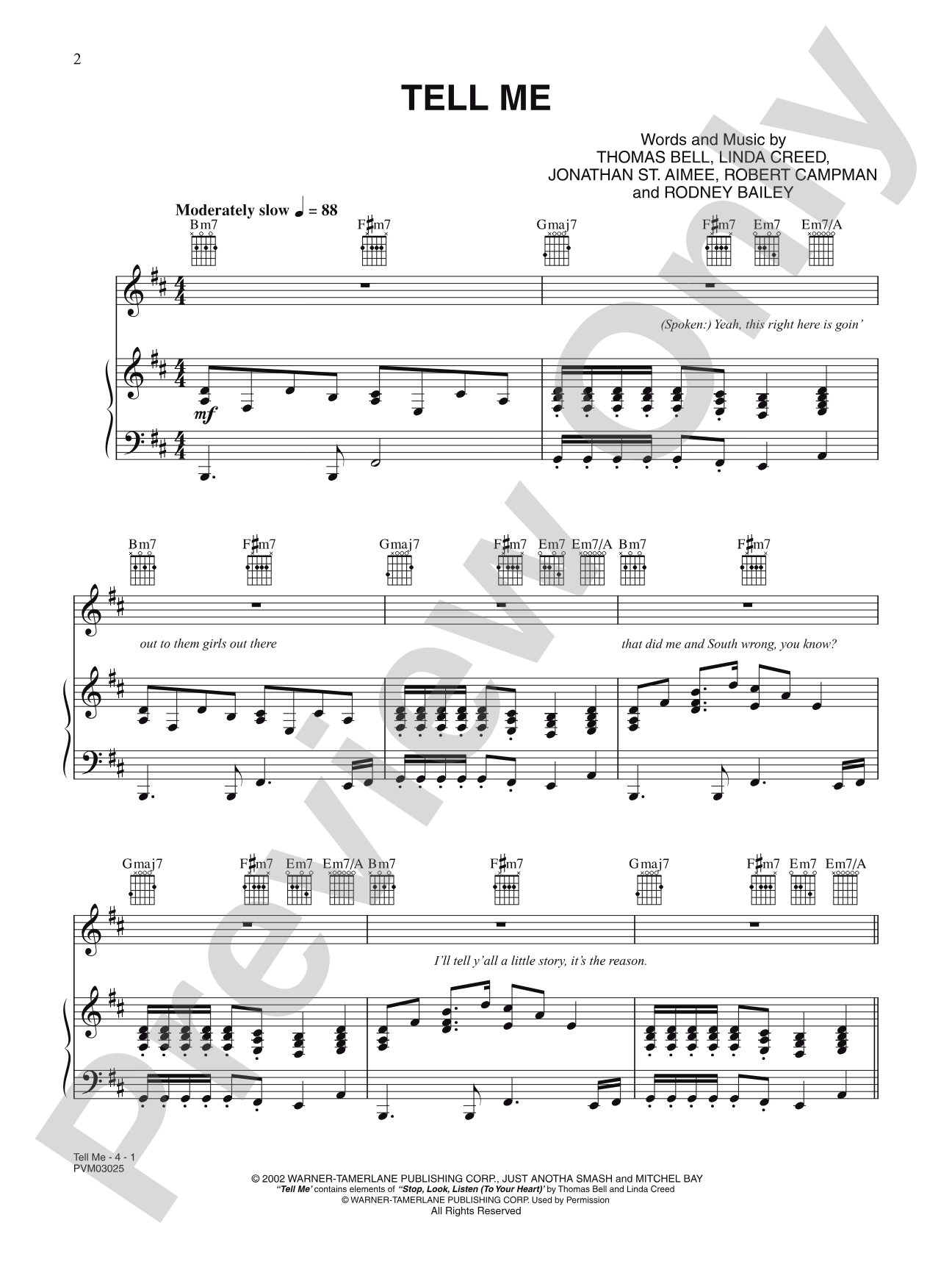 Tell Me: Piano/Vocal/Chords