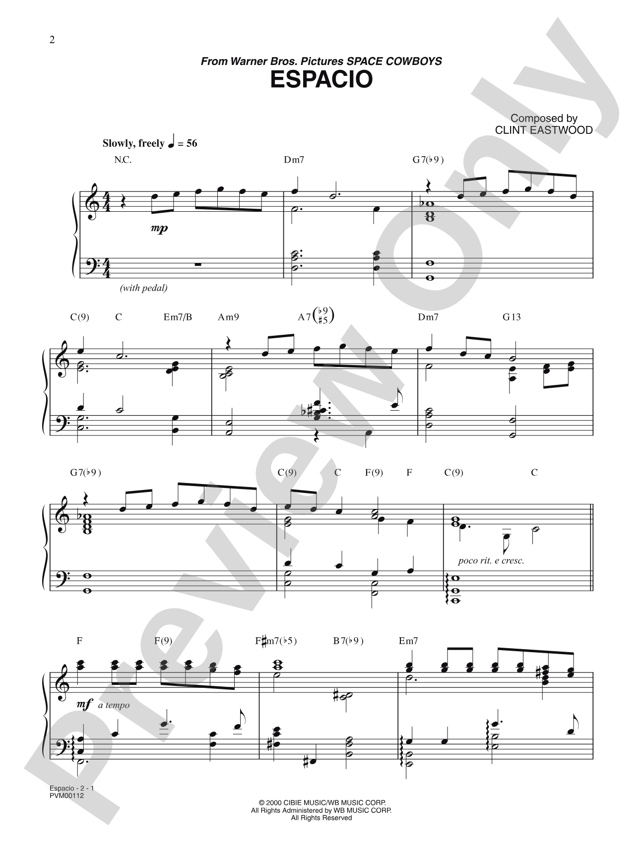 Espacio (from Space Cowboys): Piano/Vocal/Chords