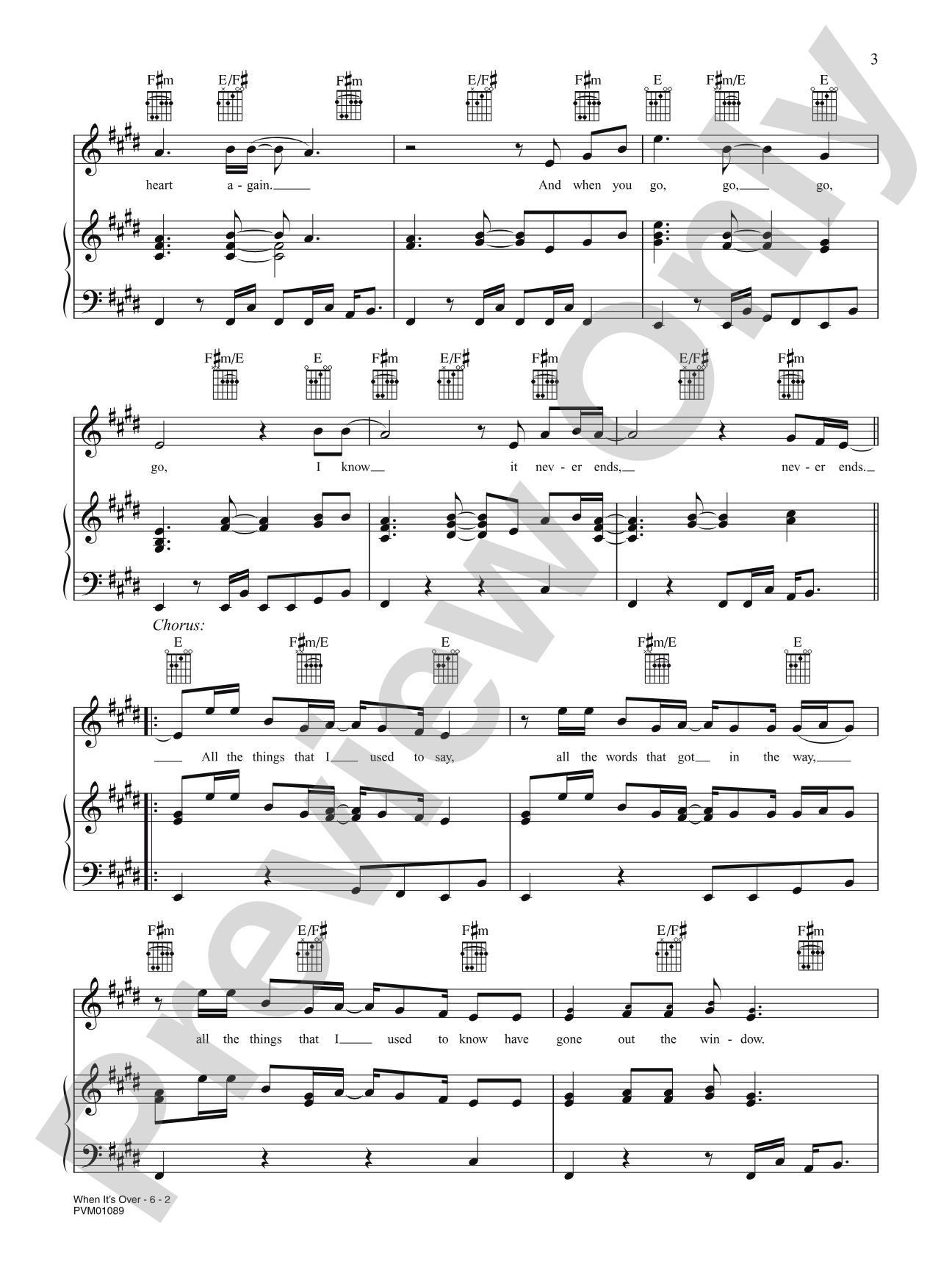 When It's Over: Piano/Vocal/Chords