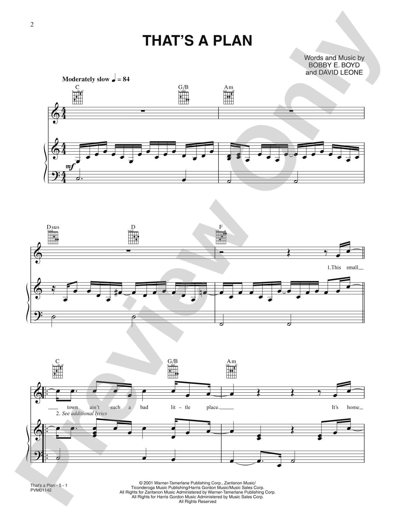 That's a Plan: Piano/Vocal/Chords