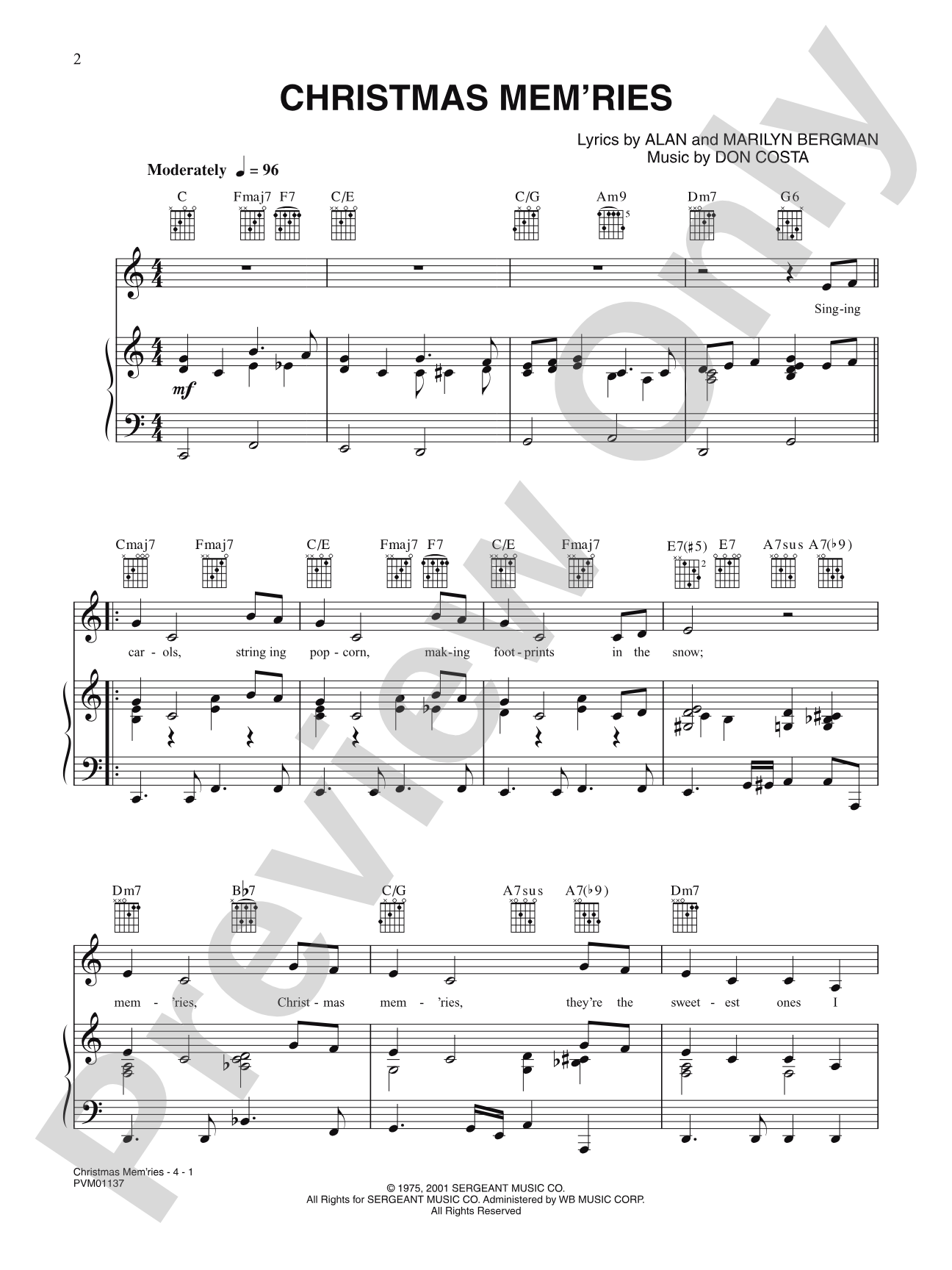 Christmas Mem'ries: Piano/Vocal/Chords