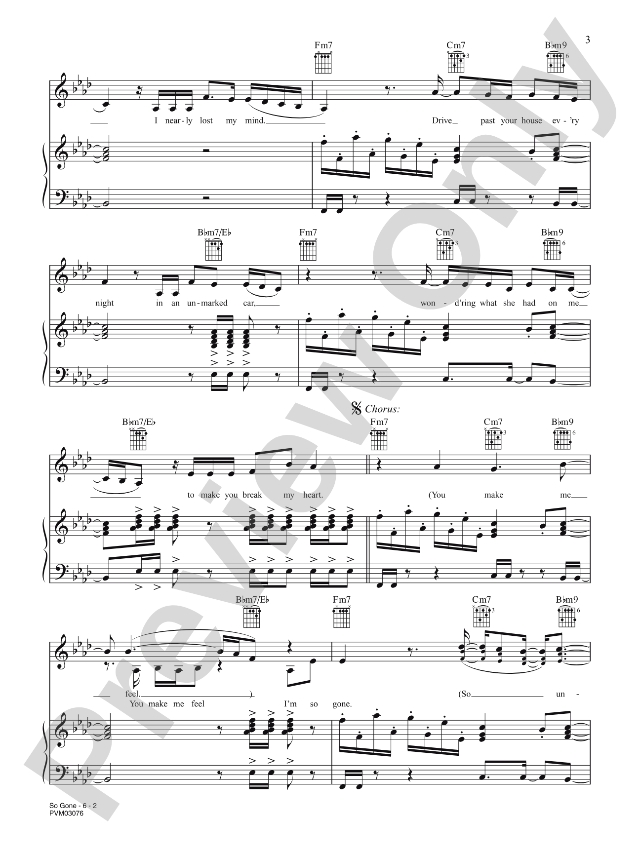 So Gone: Piano/Vocal/Chords
