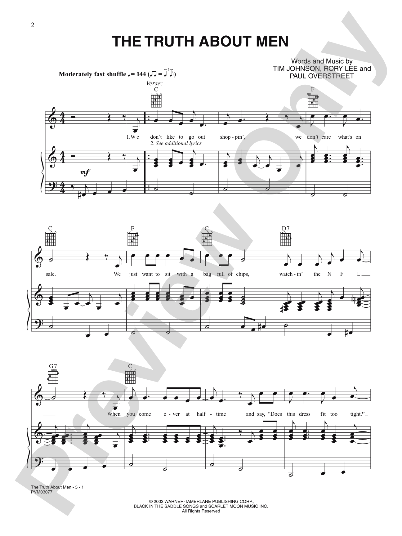 The Truth About Men: Piano/Vocal/Chords