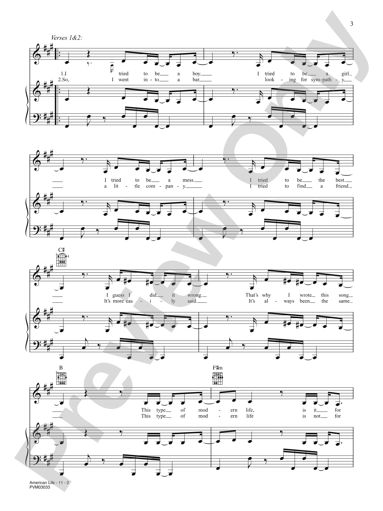 American Life: Piano/Vocal/Chords