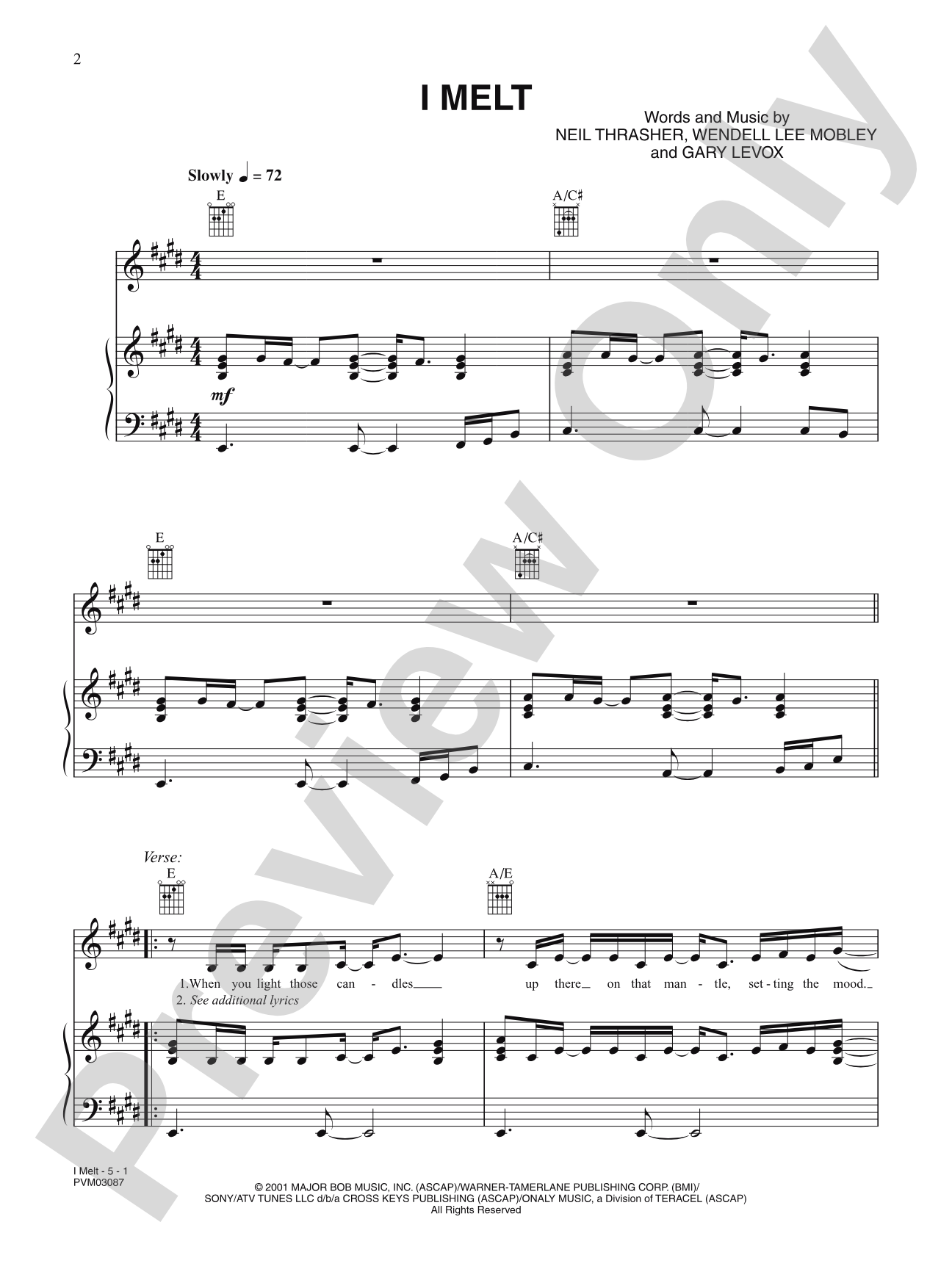 I Melt: Piano/Vocal/Chords