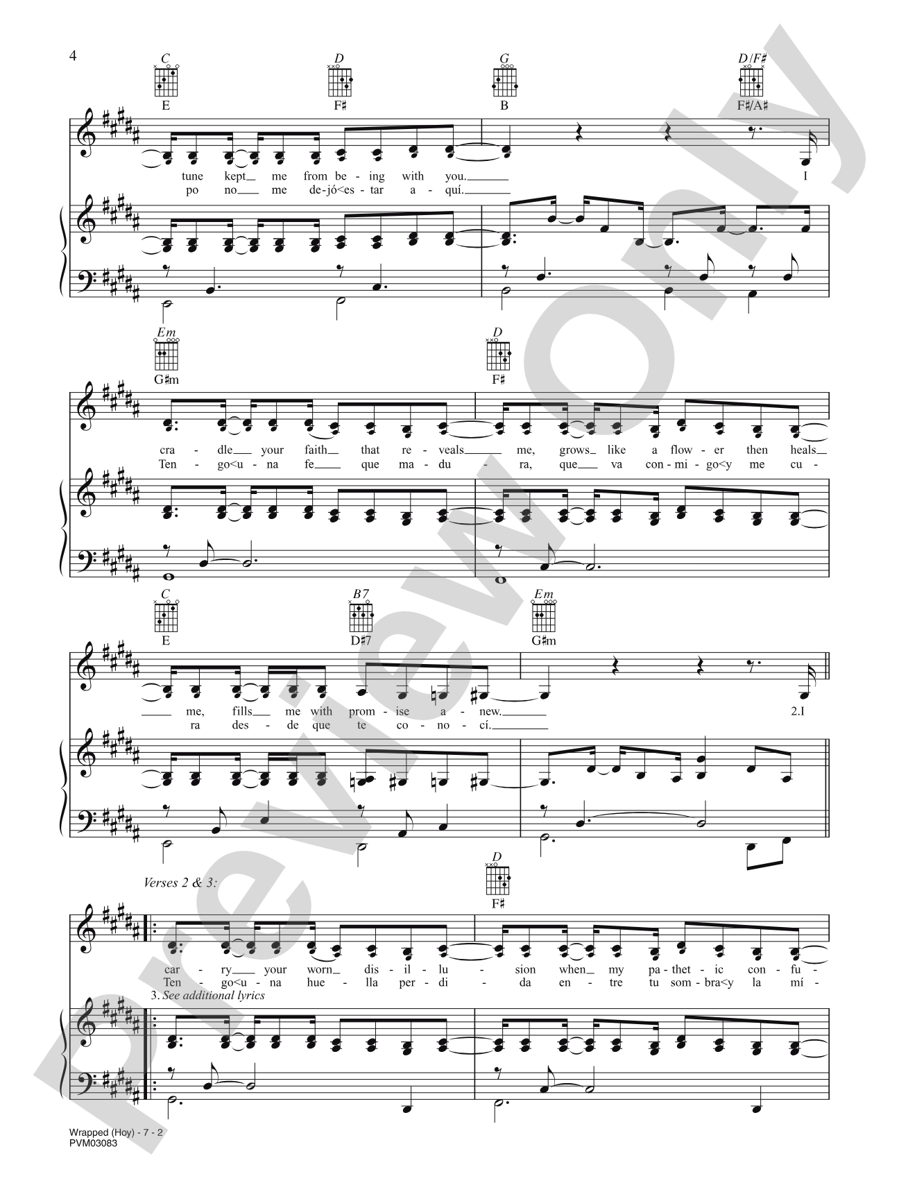 Wrapped / Hoy (Spanish Version): Piano/Vocal/Chords