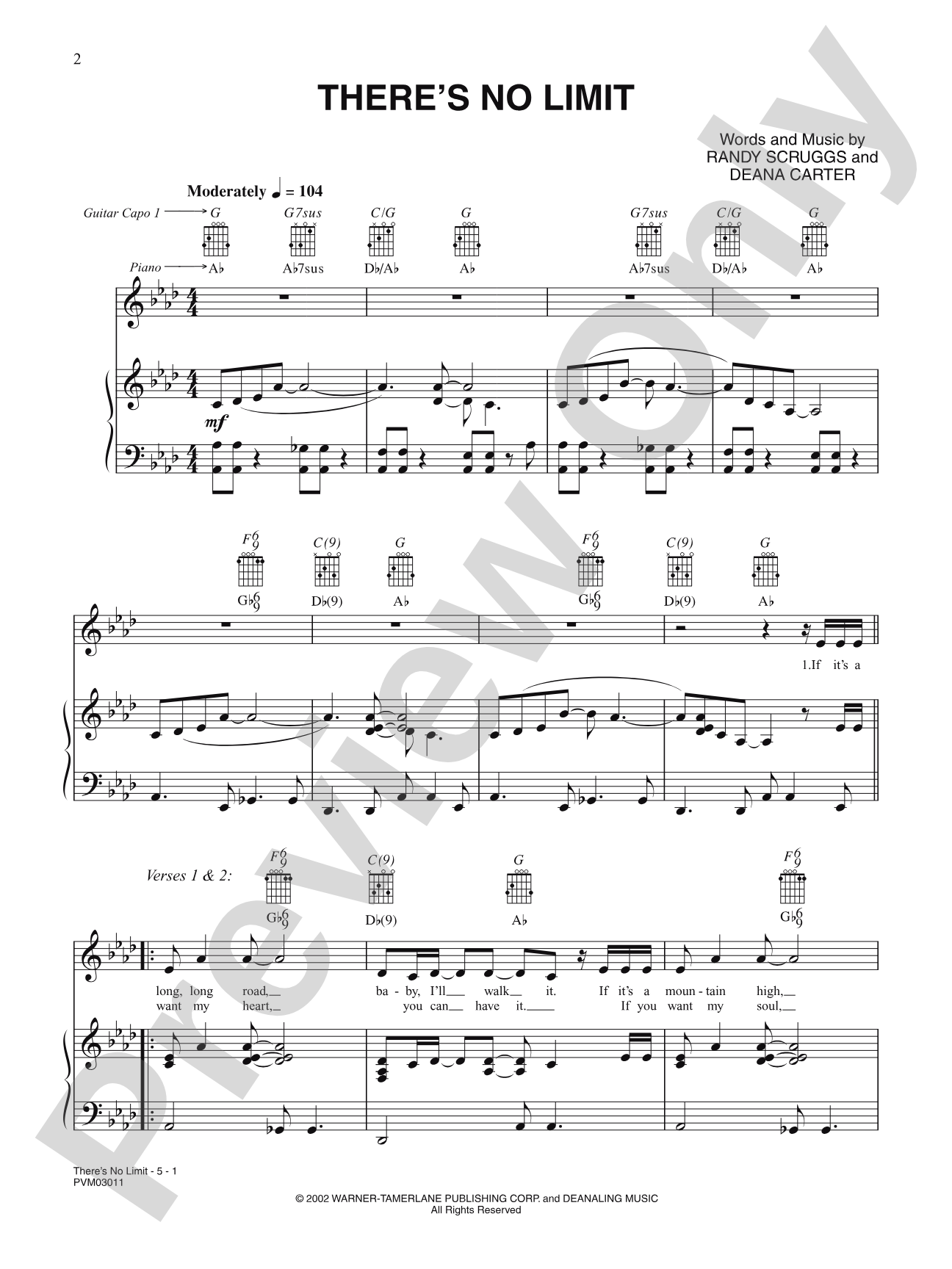 There's No Limit: Piano/Vocal/Chords