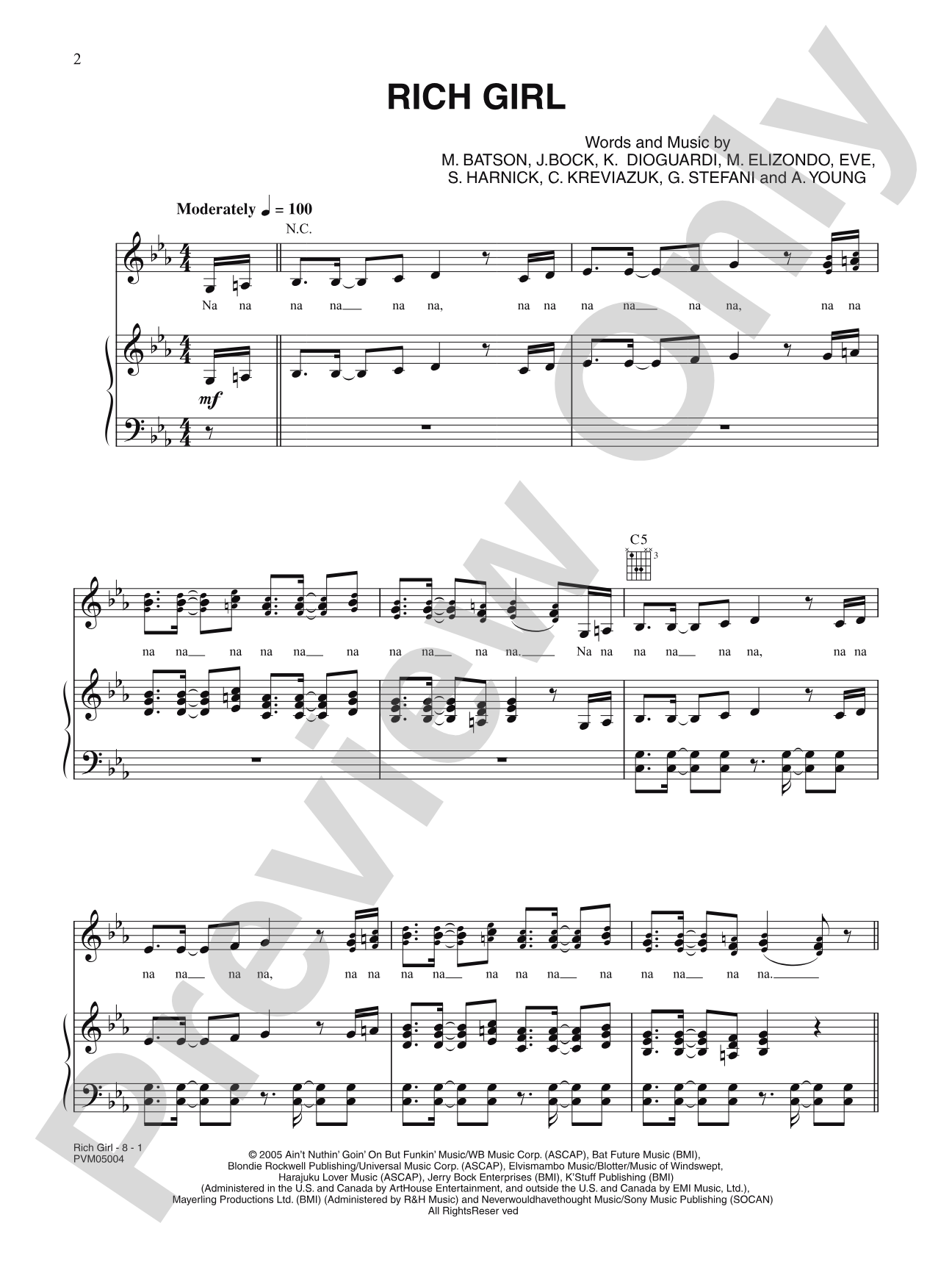 Rich Girl: Piano/Vocal/Chords
