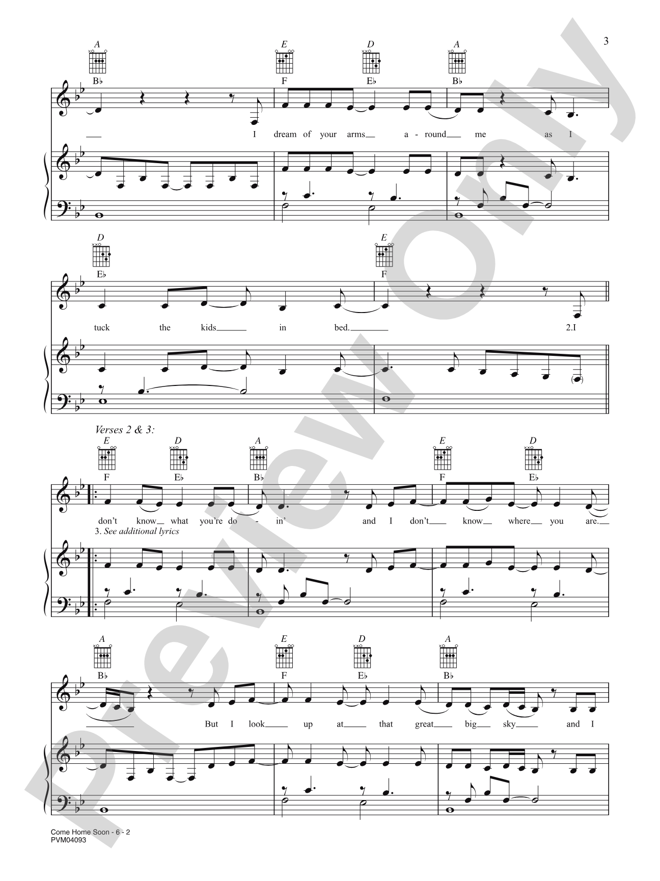 Come Home Soon: Piano/Vocal/Chords