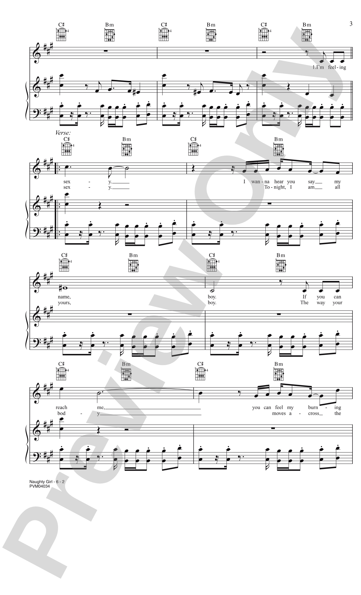 Naughty Girl: Piano/Vocal/Chords