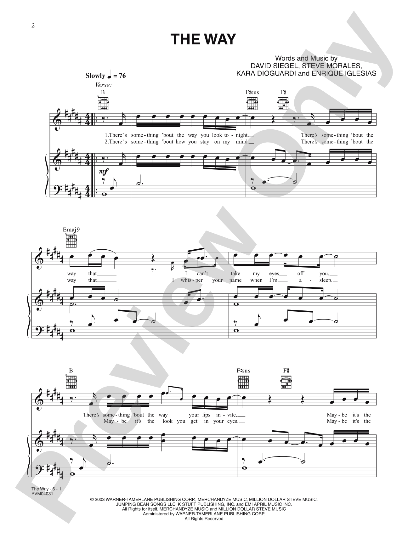 The Way: Piano/Vocal/Chords