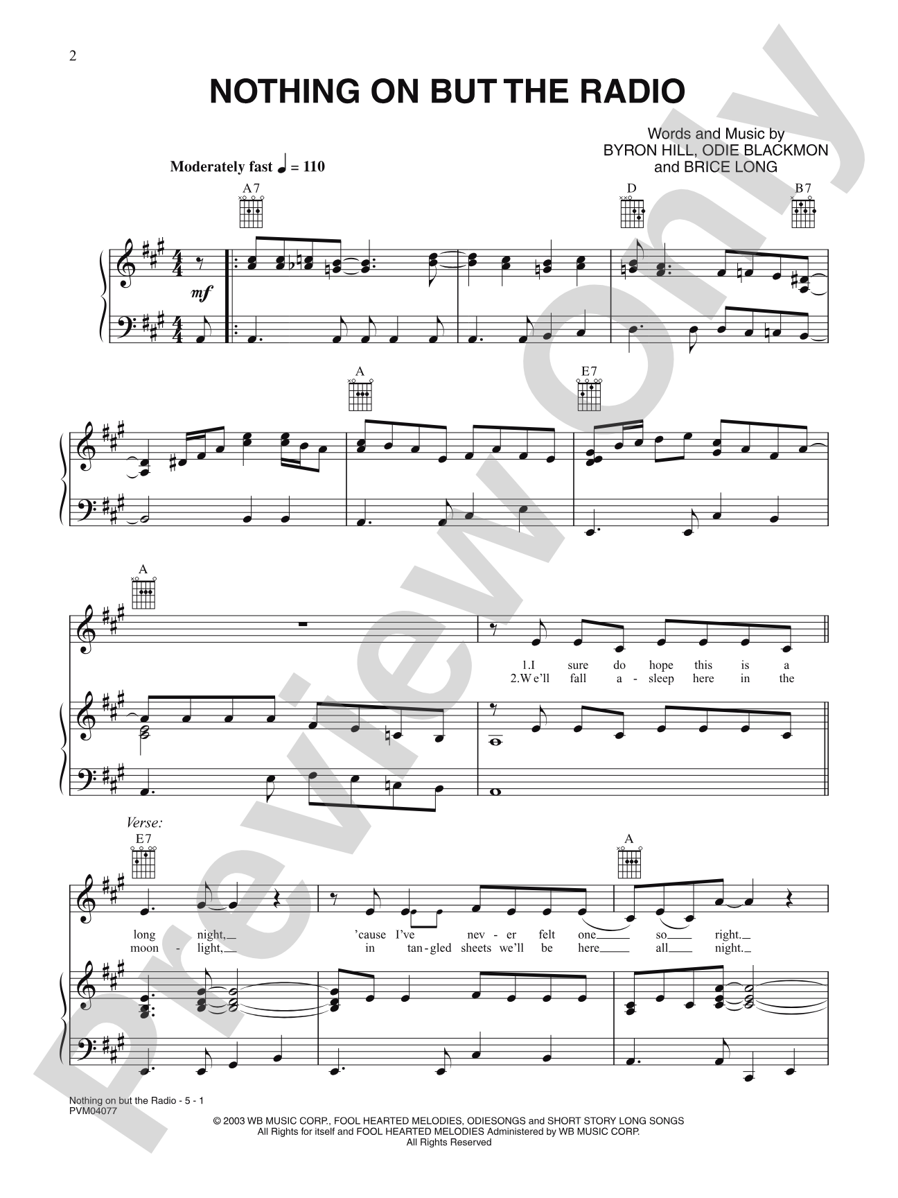 Nothing On but the Radio: Piano/Vocal/Chords