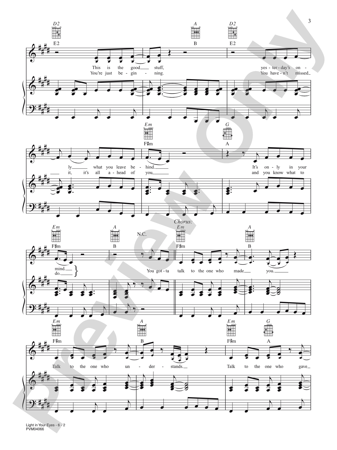 Light in Your Eyes: Piano/Vocal/Chords
