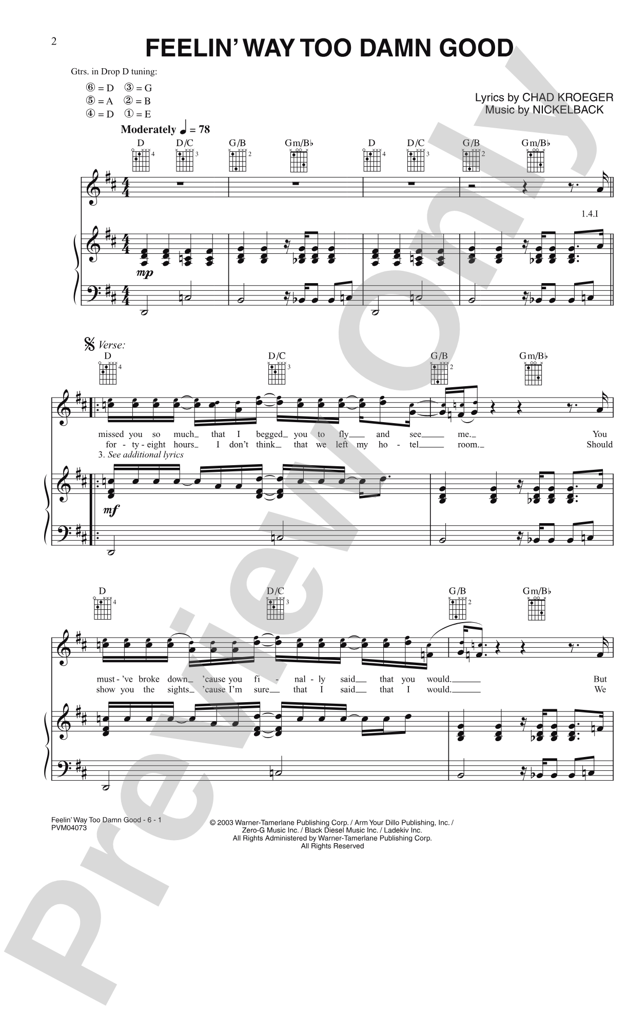 Feelin' Way Too Damn Good: Piano/Vocal/Chords