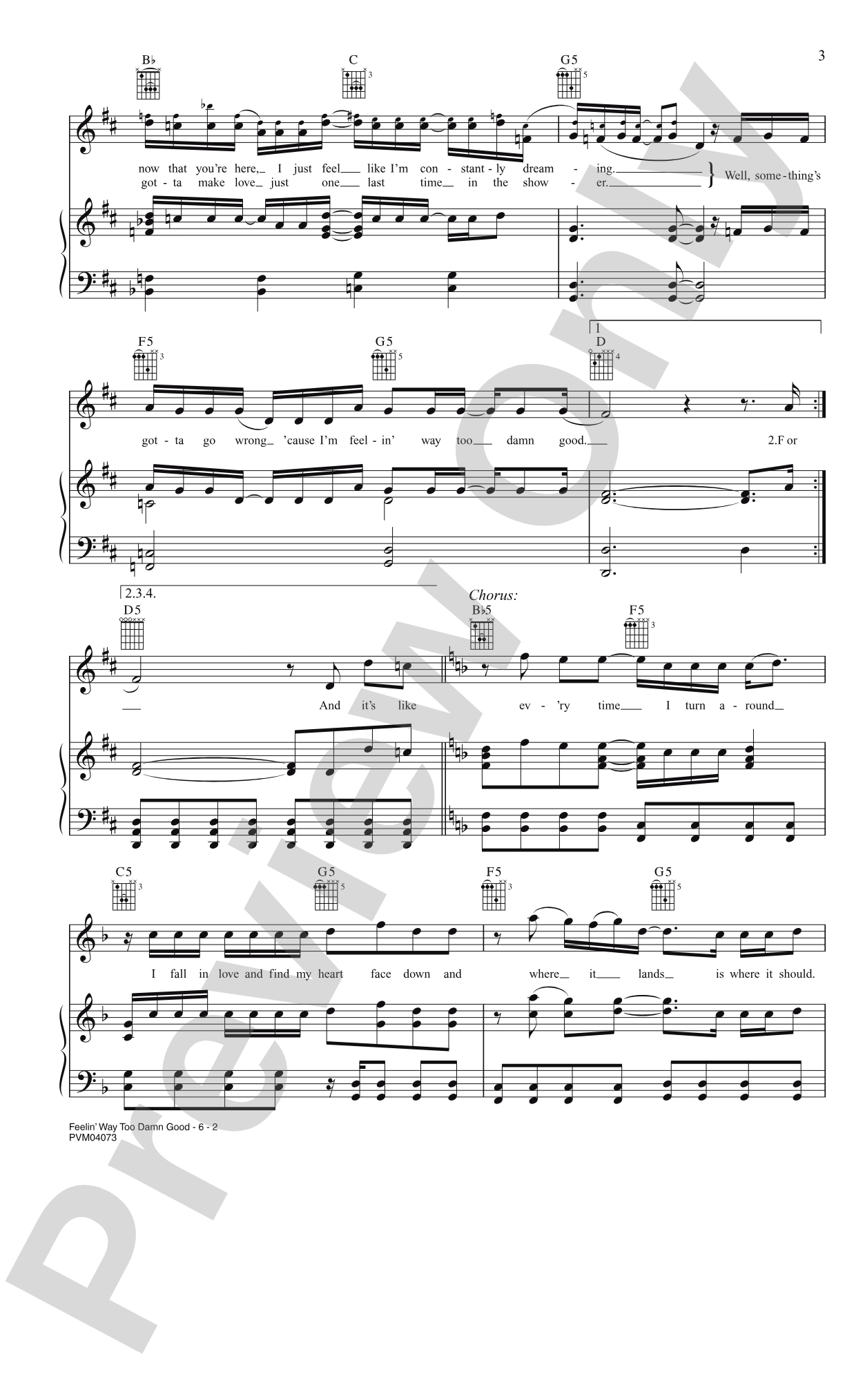Feelin' Way Too Damn Good: Piano/Vocal/Chords