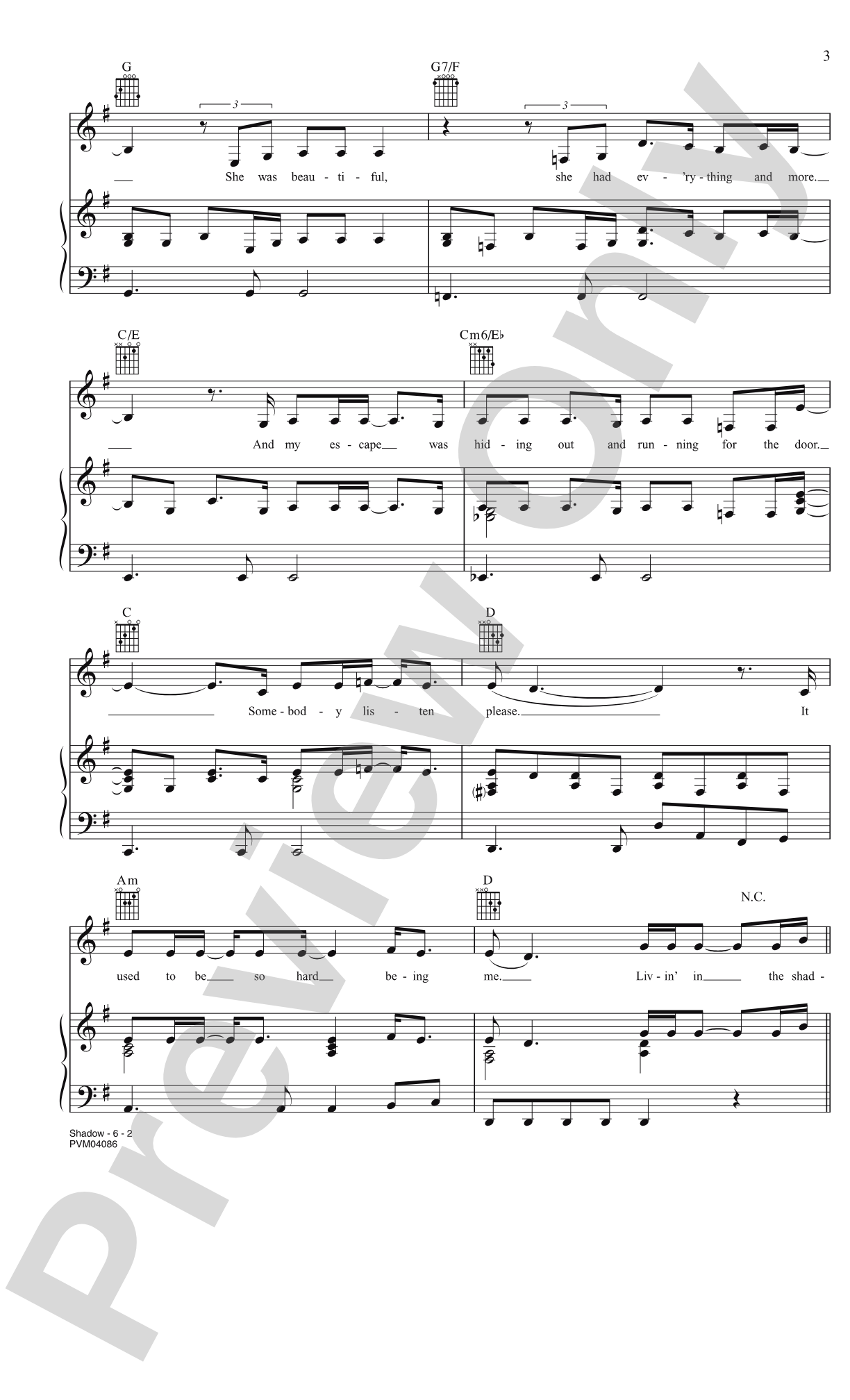 Shadow: Piano/Vocal/Chords