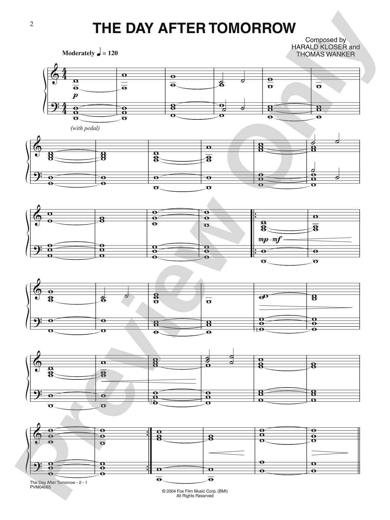 The Day After Tomorrow (from The Day After Tomorrow): Piano/Vocal/Chords