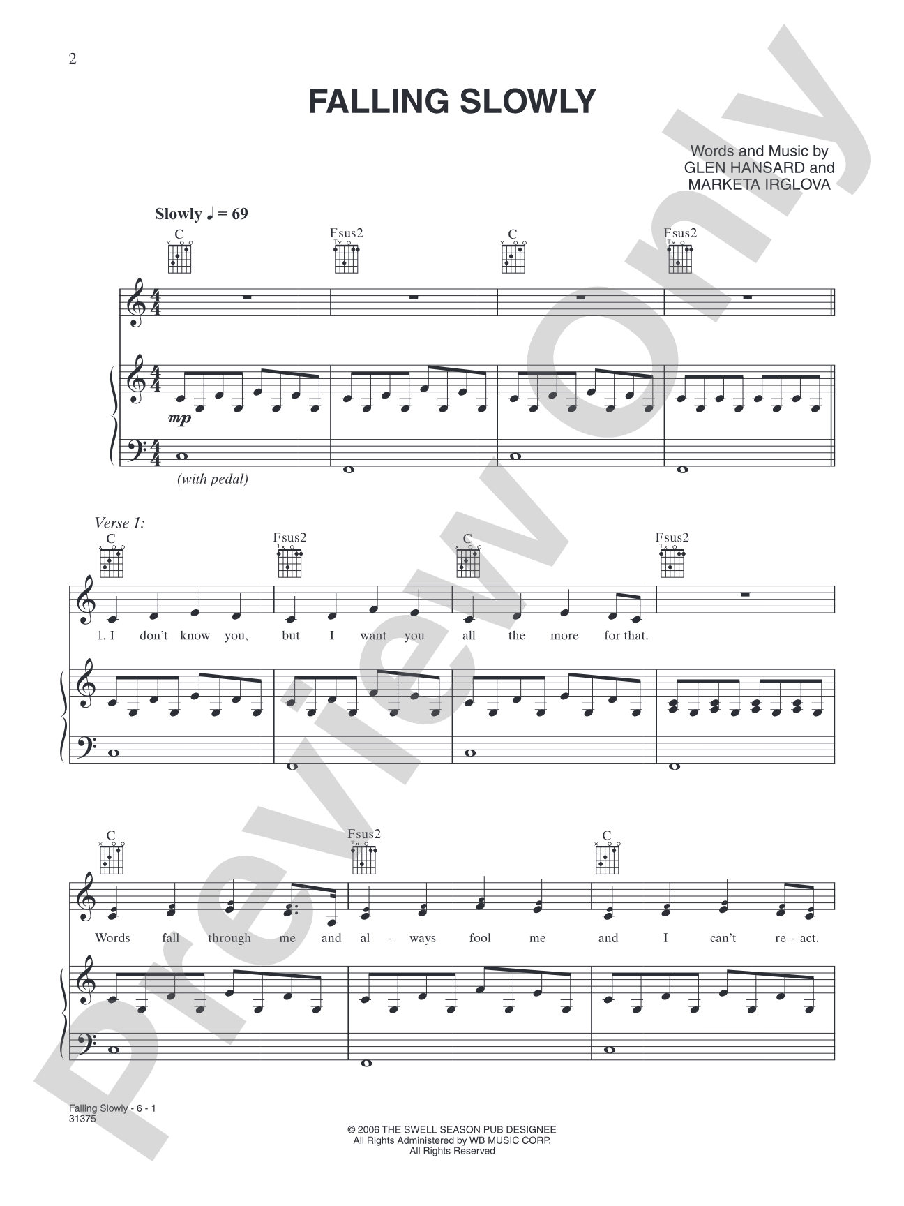 Falling Slowly (from "Once"): Piano/Vocal/Chords