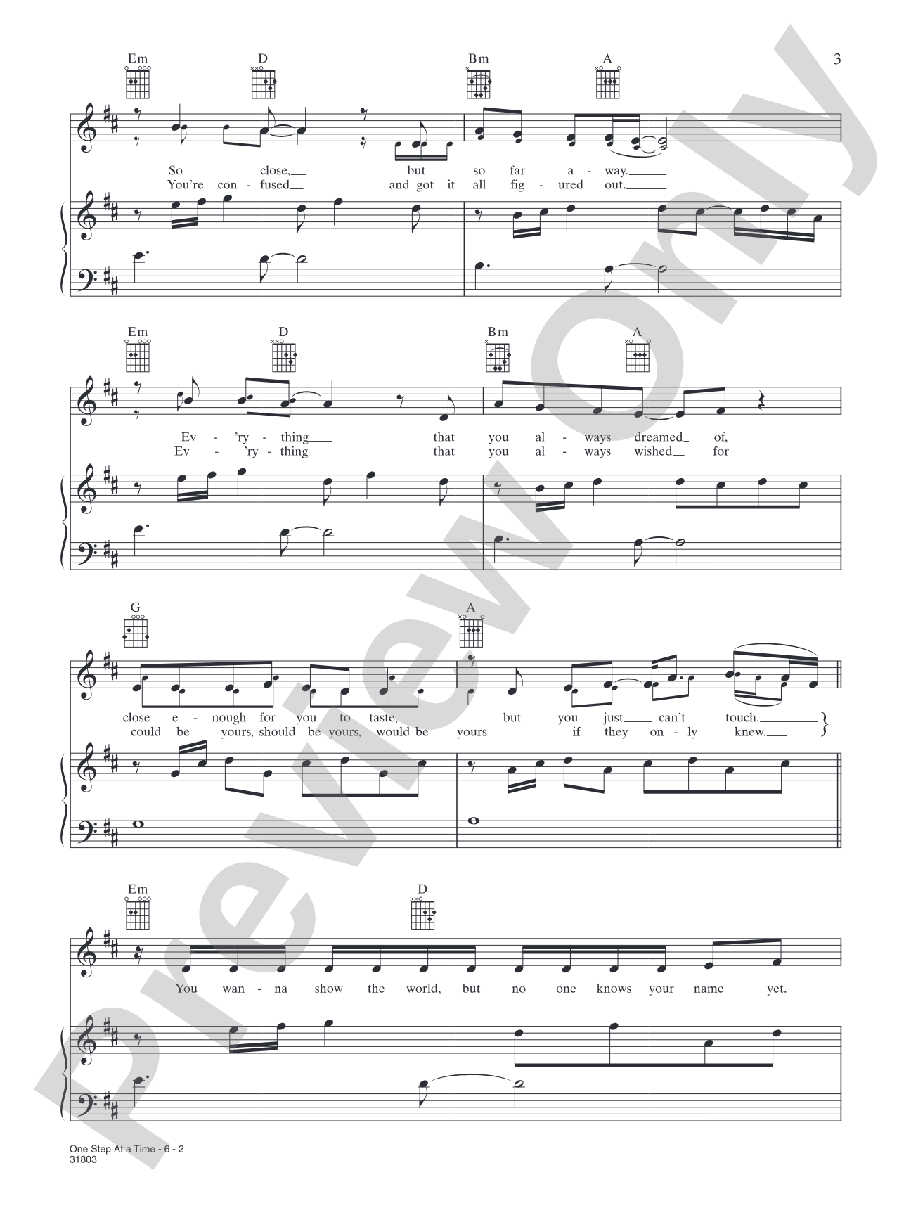 One Step at a Time: Piano/Vocal/Chords