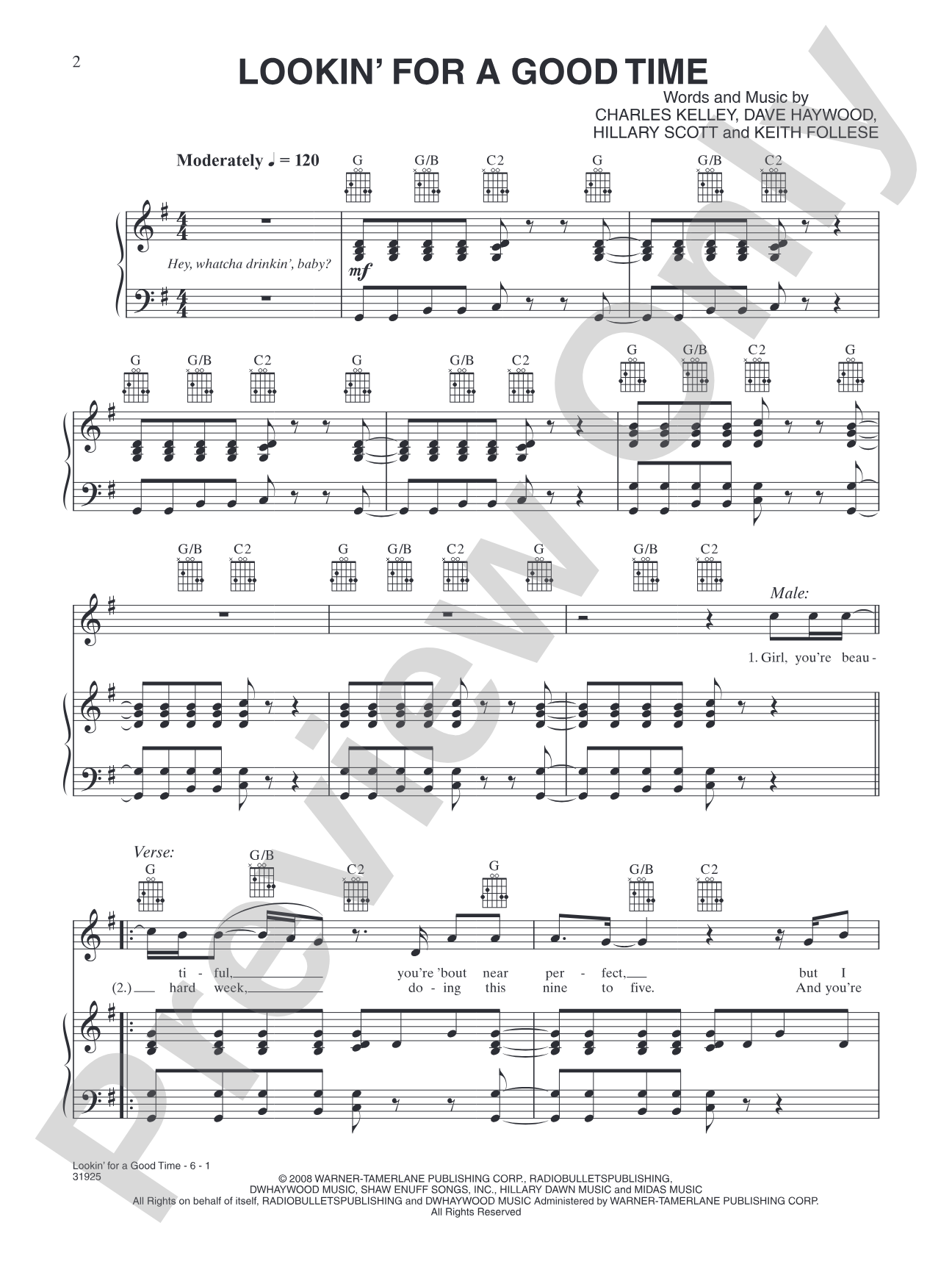 Lookin' for a Good Time: Piano/Vocal/Chords