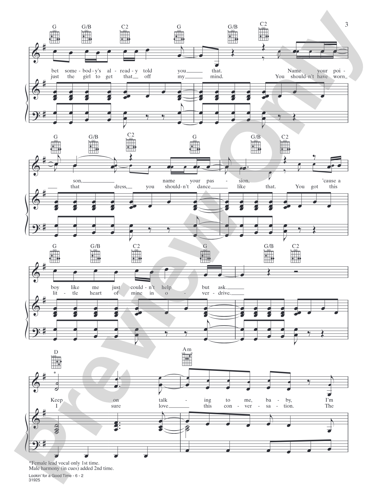 Lookin' for a Good Time: Piano/Vocal/Chords