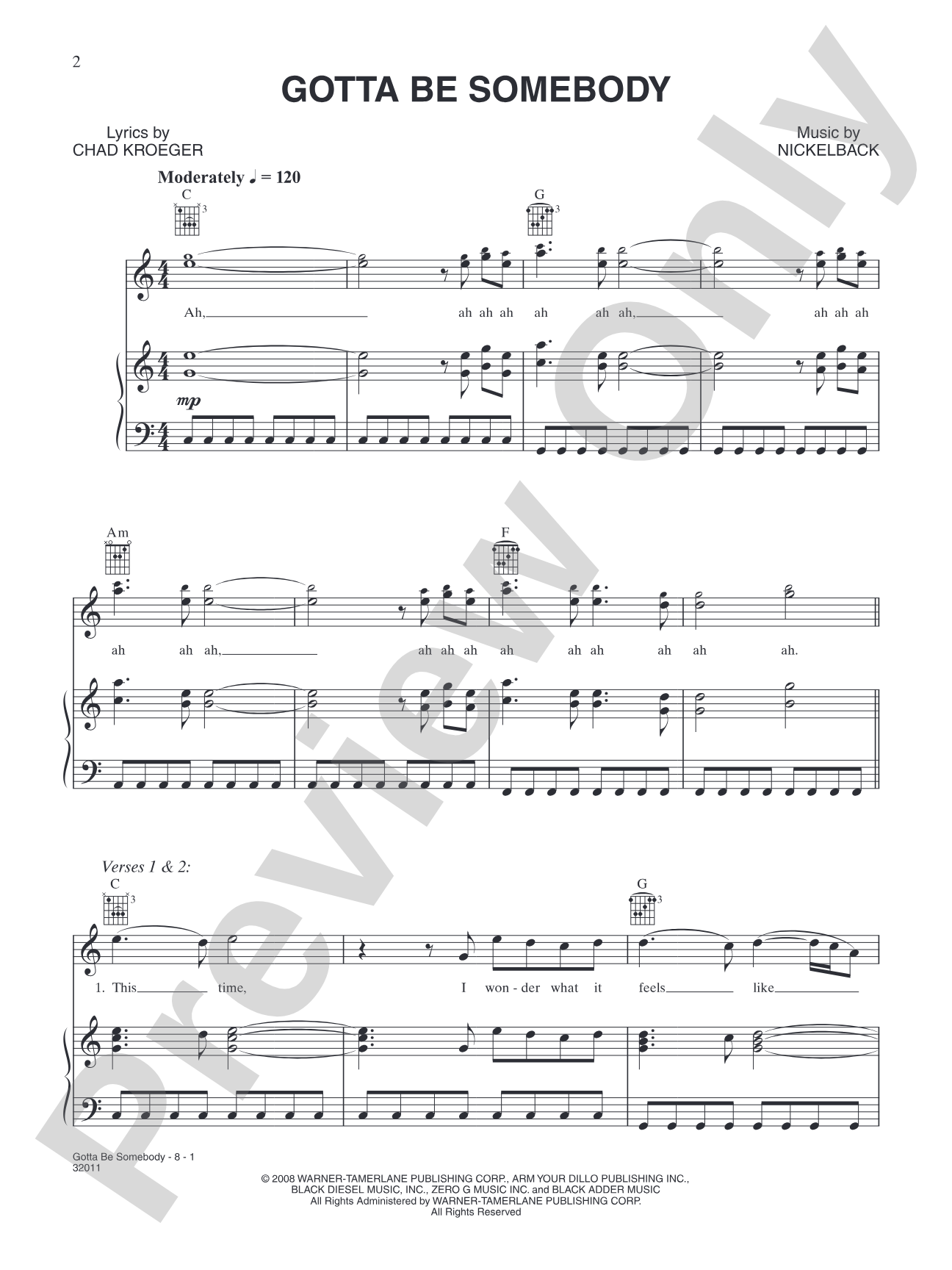 Gotta Be Somebody: Piano/Vocal/Chords