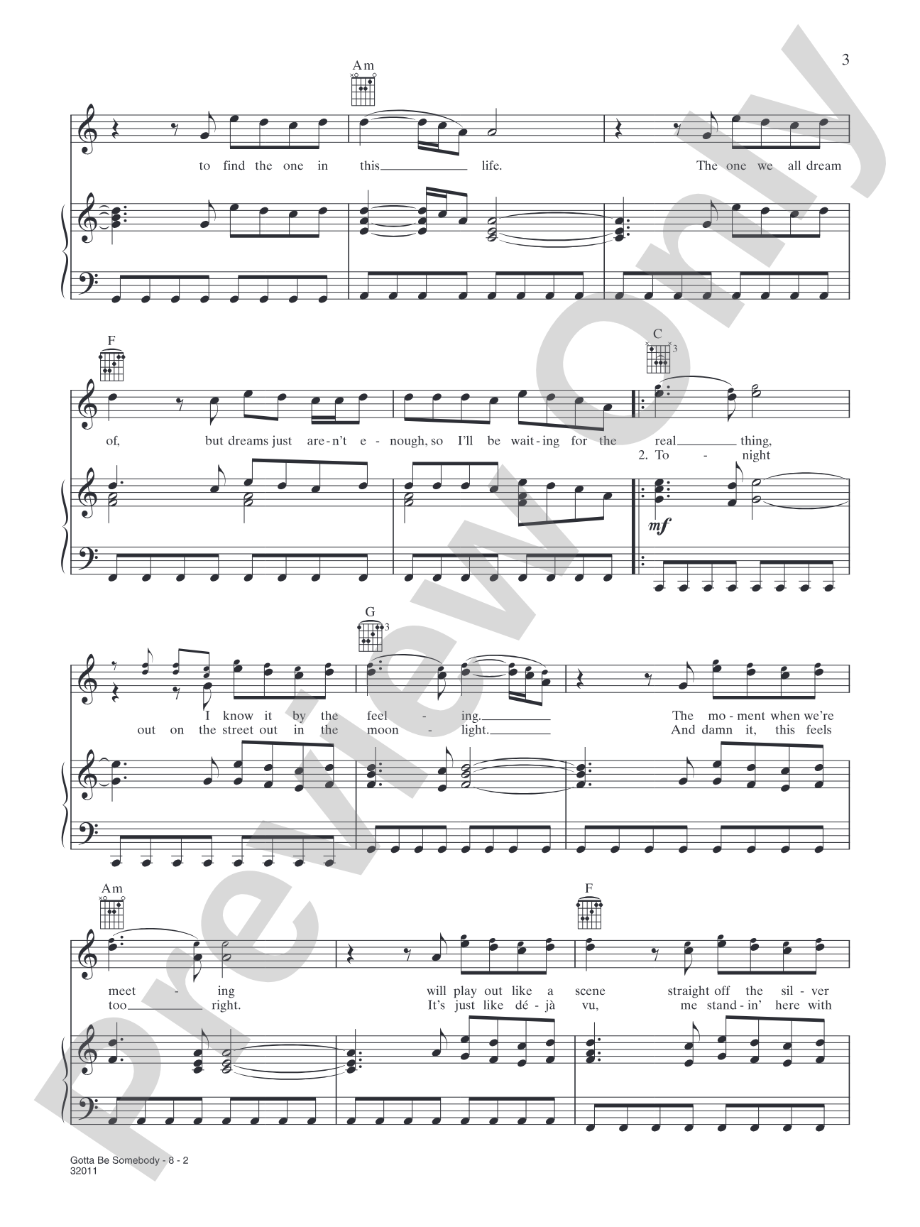 Gotta Be Somebody: Piano/Vocal/Chords