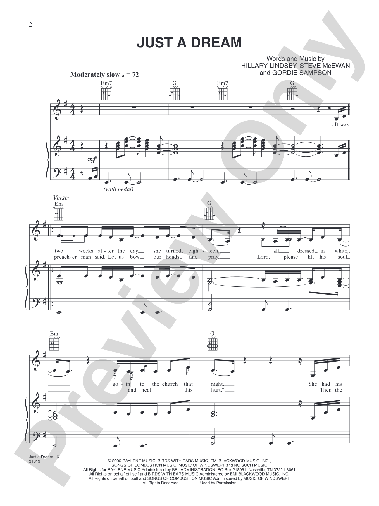 Just a Dream: Piano/Vocal/Chords