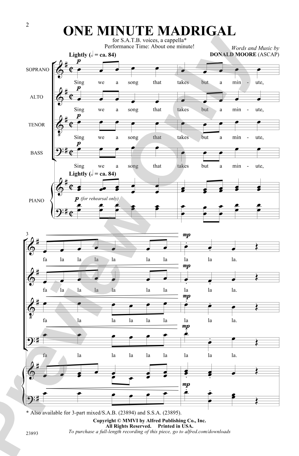 One Minute Madrigal: SATB, <I>a cappella</I> Choral Octavo