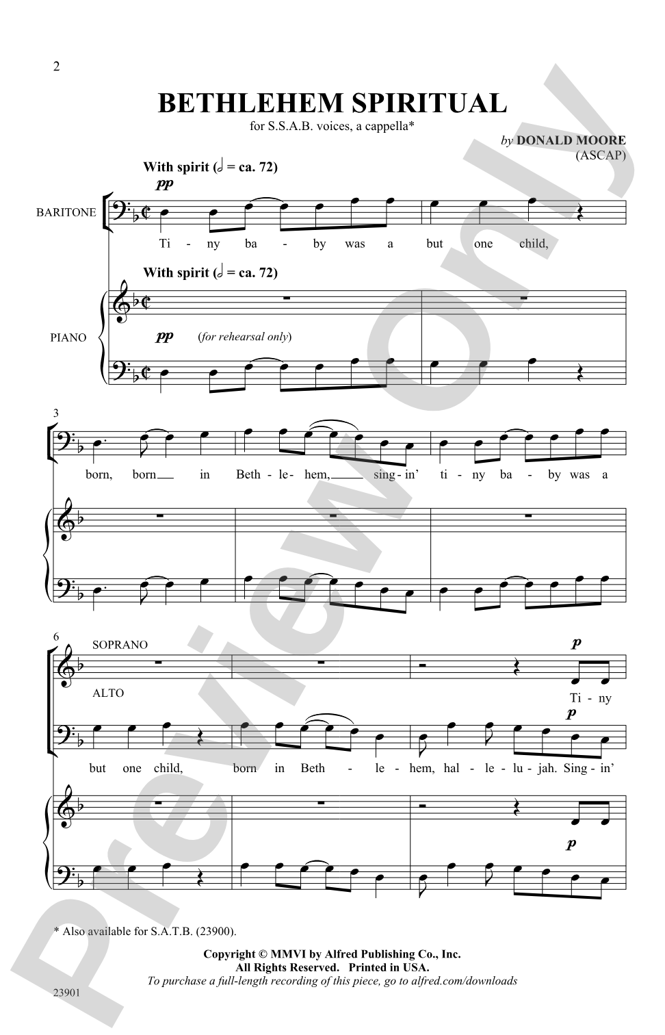Bethlehem Spiritual: SSAB, <I>a cappella</I> Choral Octavo