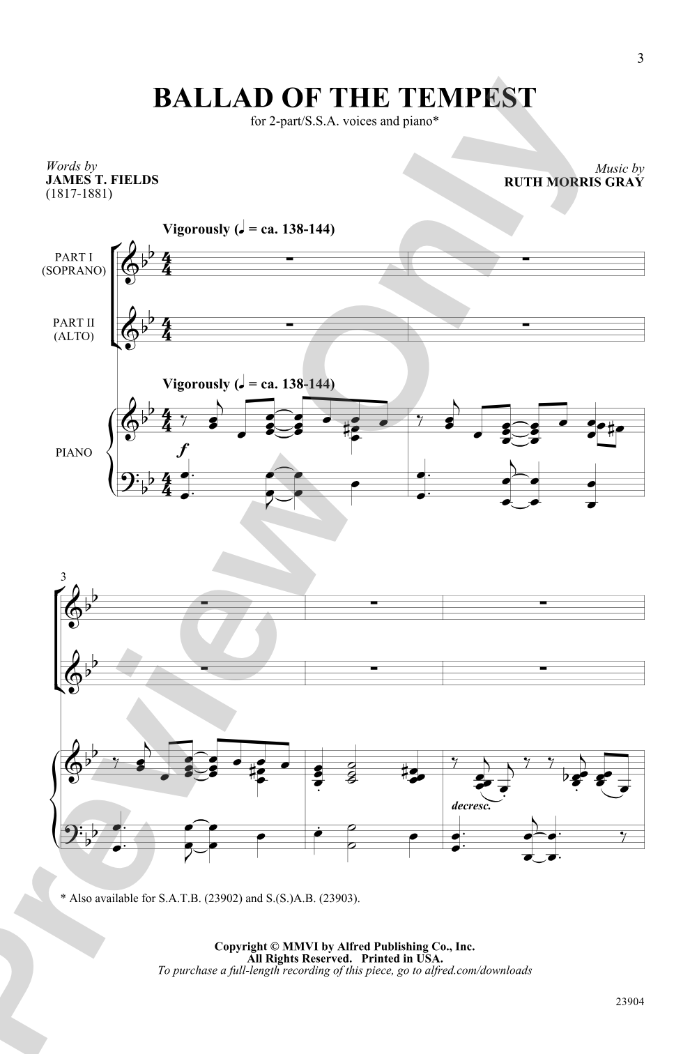 Ballad of the Tempest: 2-Part/SSA Choral Octavo