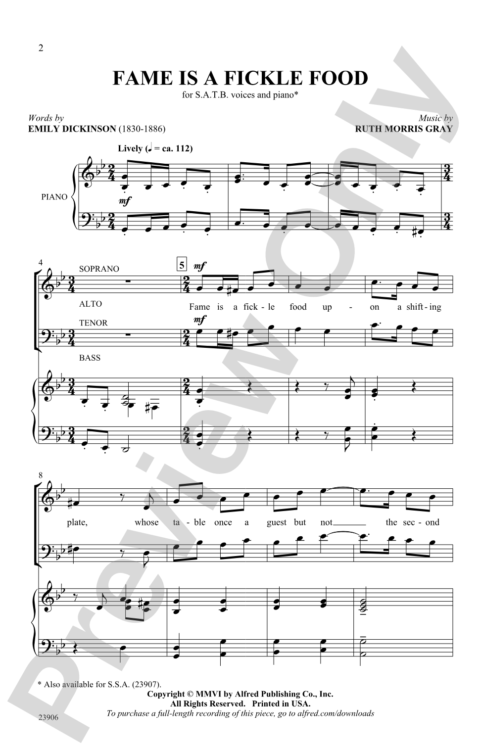 Fame Is a Fickle Food: SATB Choral Octavo