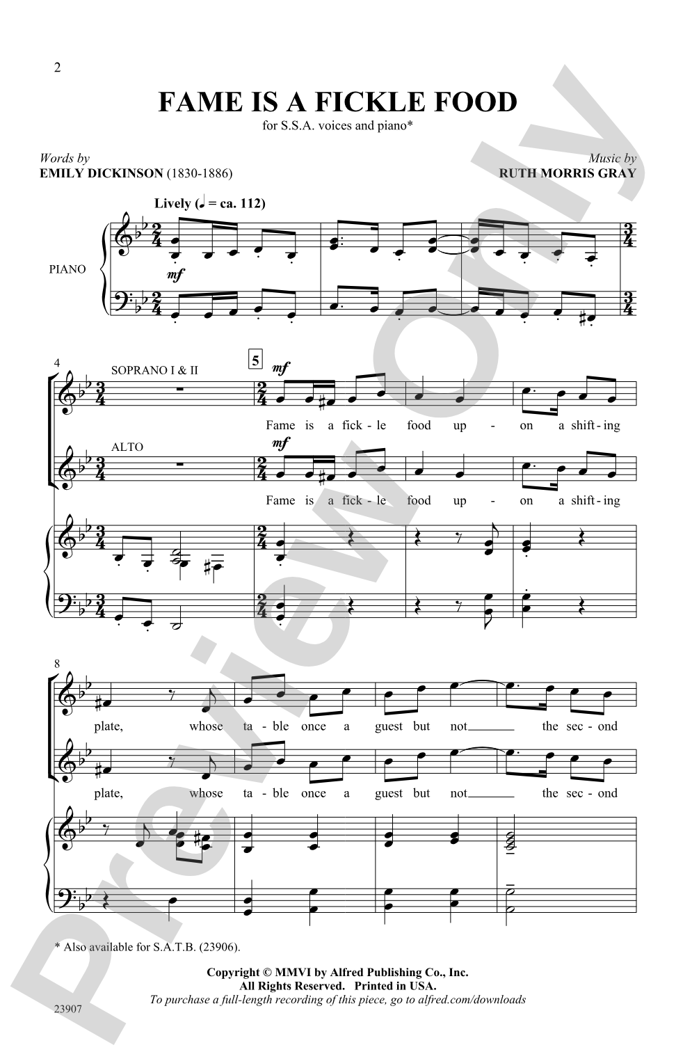 Fame Is a Fickle Food: SSA Choral Octavo