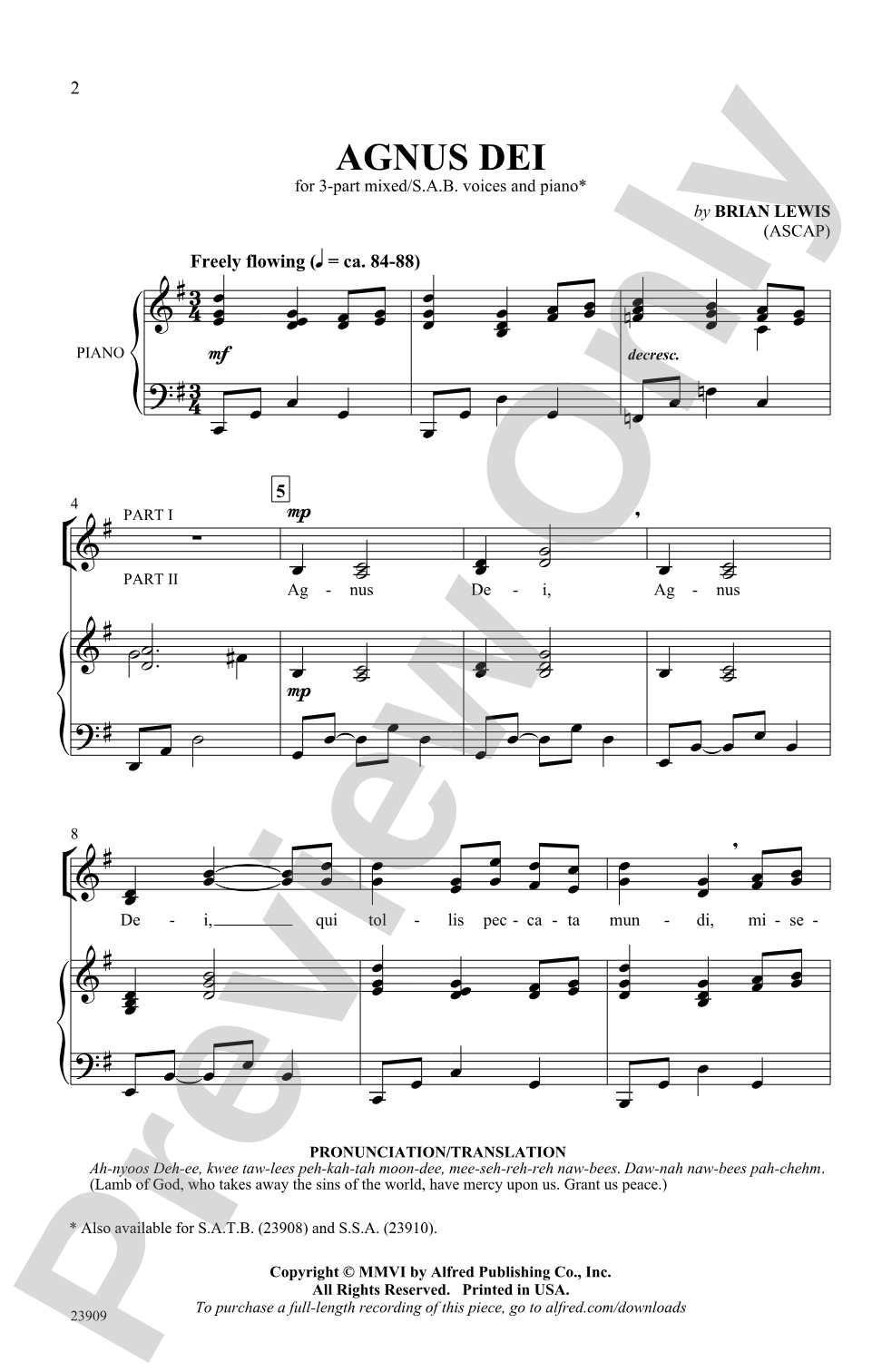 Agnus Dei: 3-Part/SAB Choral Octavo