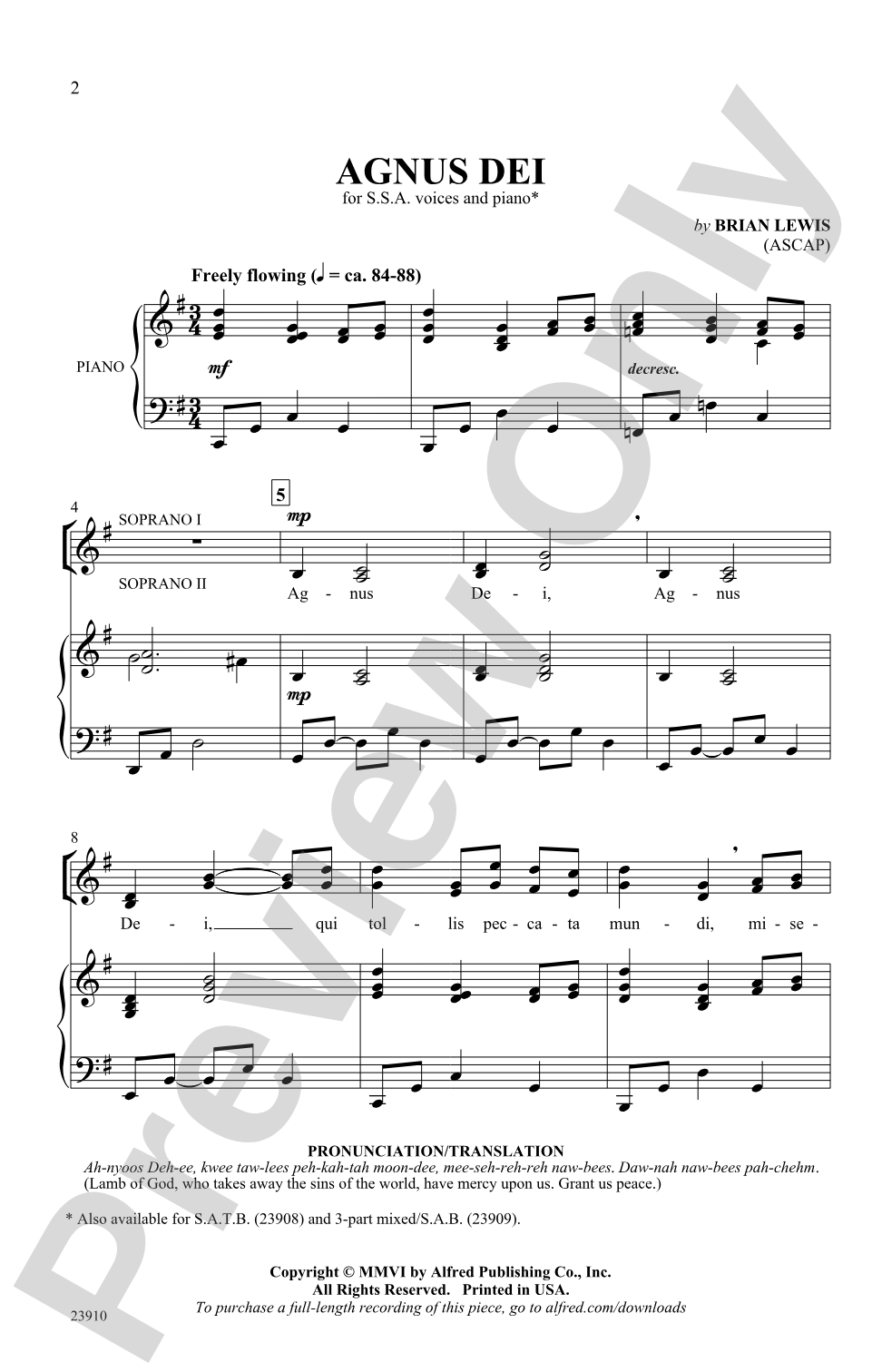 Agnus Dei: SSA Choral Octavo