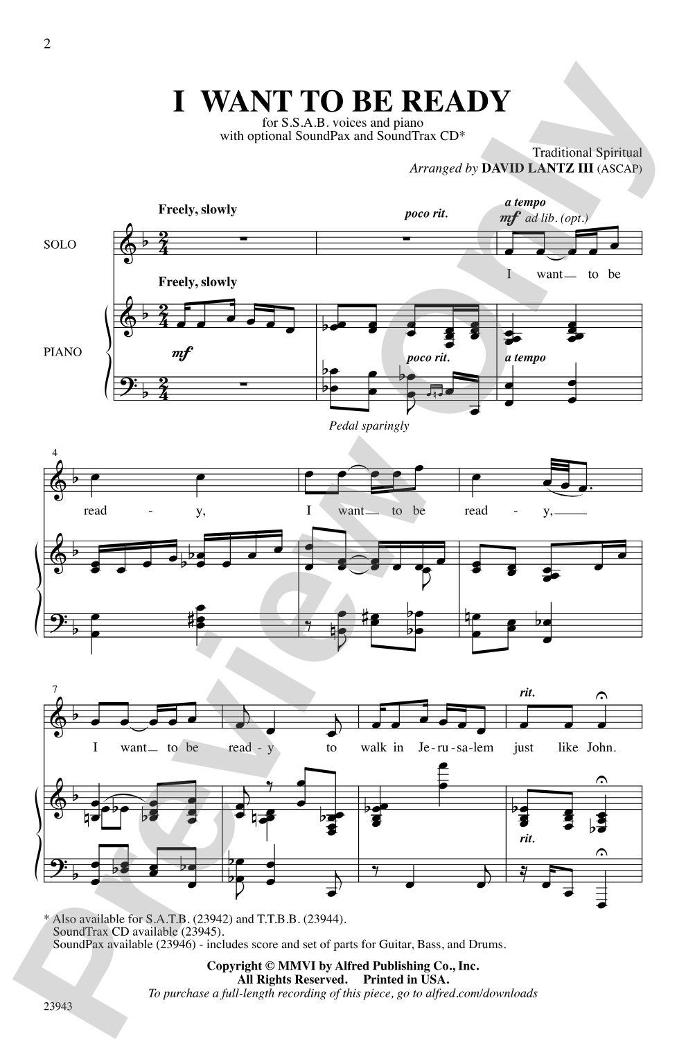I Want to Be Ready: SSAB Choral Octavo