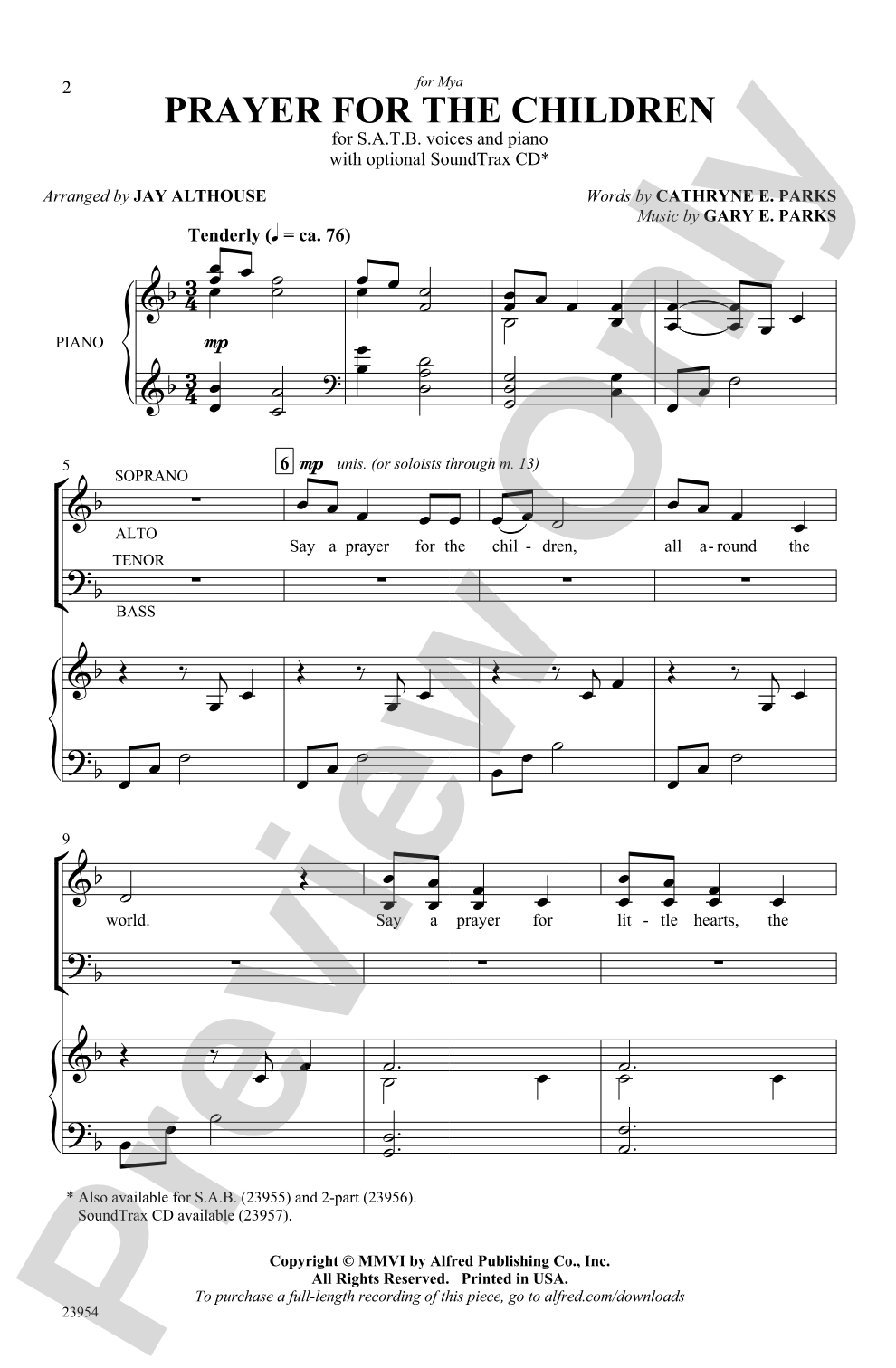 Prayer for the Children: SATB Choral Octavo