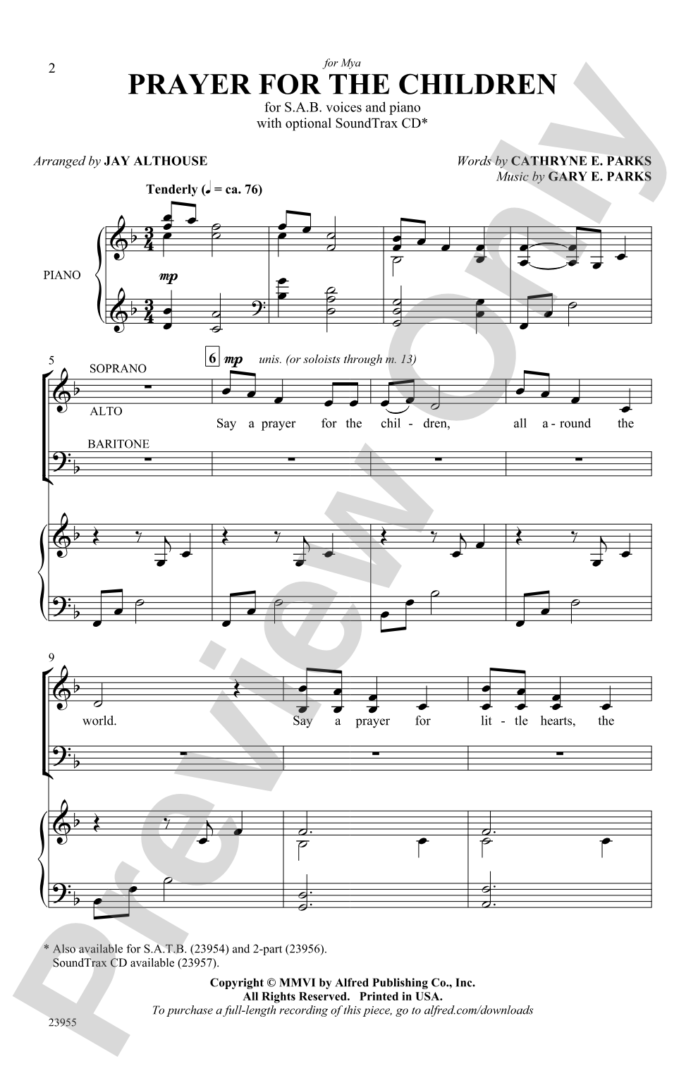 Prayer for the Children: SAB Choral Octavo