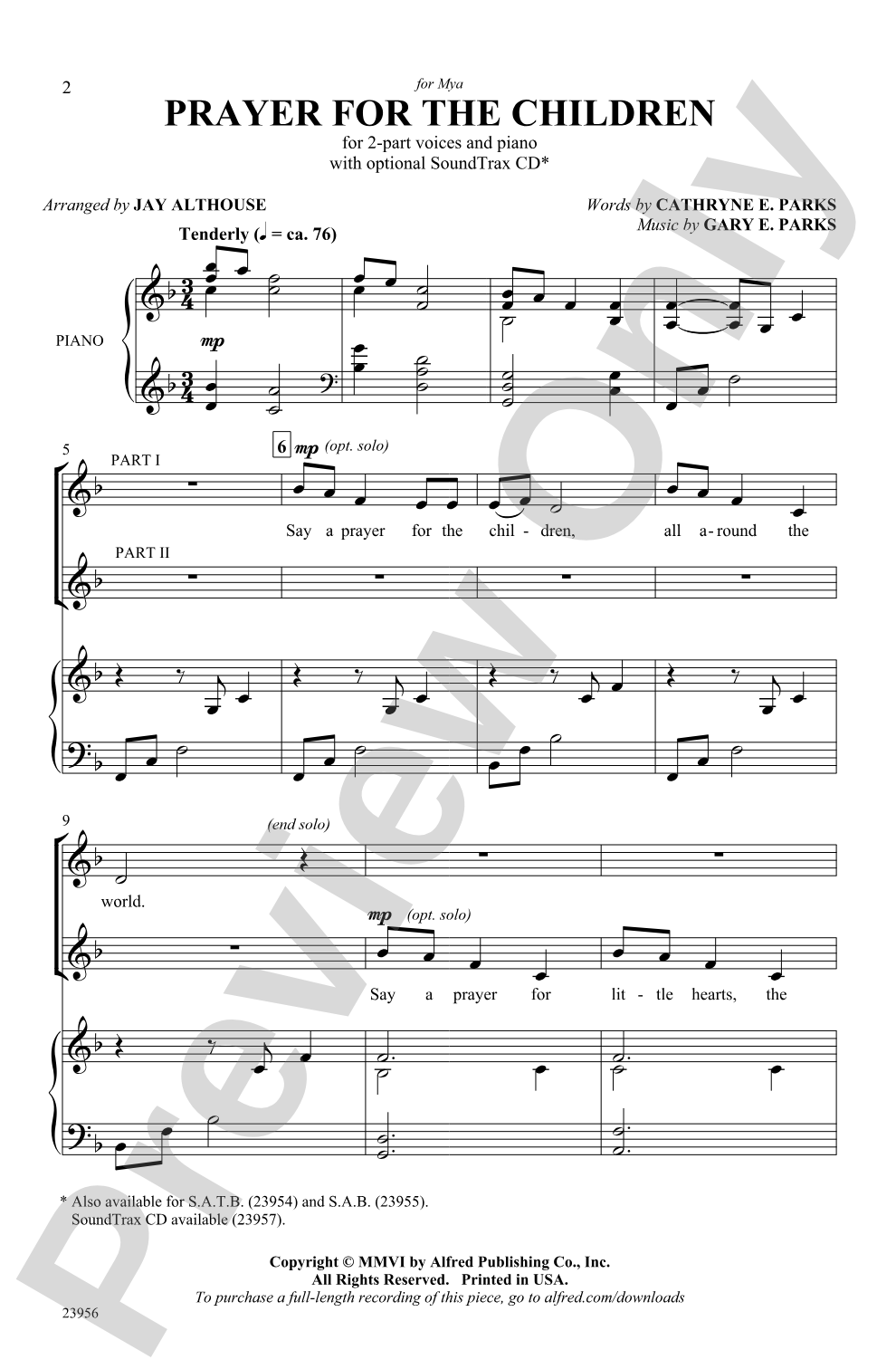 Prayer for the Children: 2-Part Choral Octavo