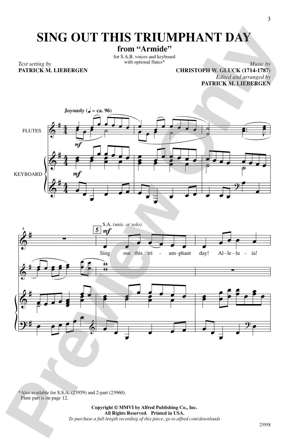 Sing Out This Triumphant Day! (from <I>Armide</I>): SAB Choral Octavo