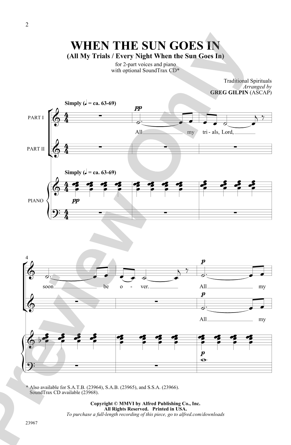 When the Sun Goes In: 2-Part Choral Octavo