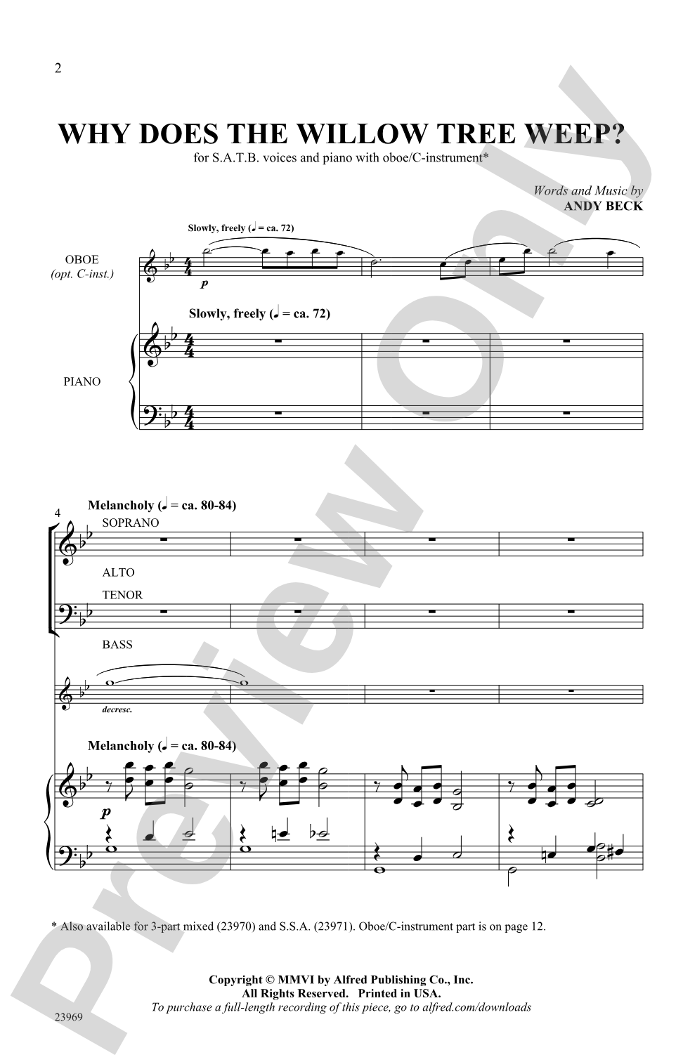 Why Does The Willow Tree Weep?: SATB Choral Octavo