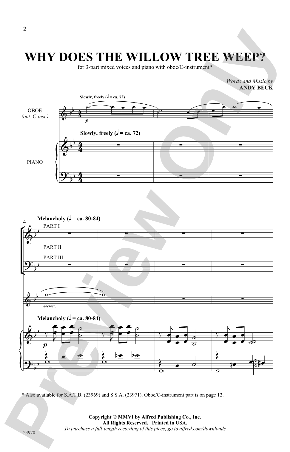 Why Does The Willow Tree Weep?: 3-Part Mixed Choral Octavo