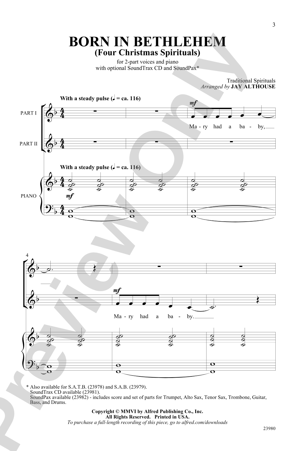 Born in Bethlehem (Four Christmas Spirituals): 2-Part Choral Octavo
