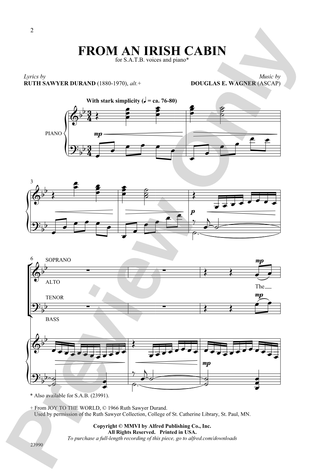 From an Irish Cabin: SATB Choral Octavo