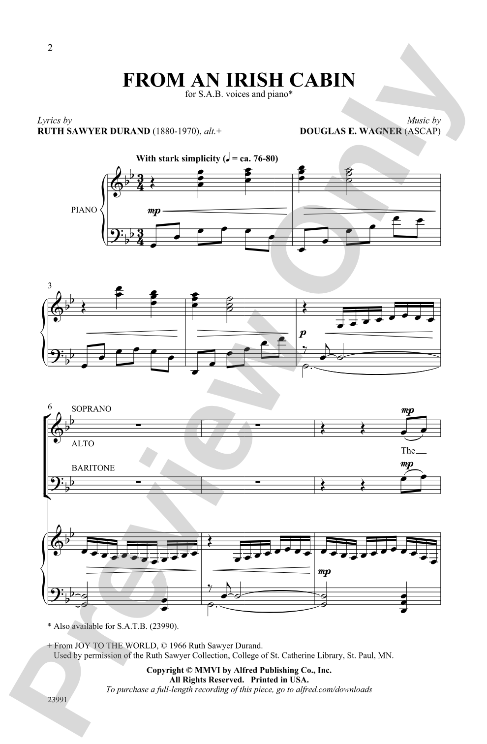 From an Irish Cabin: SAB Choral Octavo